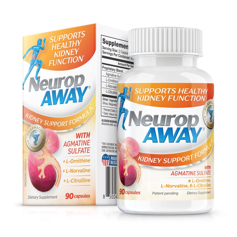 NeuropAWAY Kidney Support Formula Sugar Free with Agmatine Sulfate 500mg L-Novaline 50mg L-Ornithine 150mg L-Citrulline 100mg Per Capsule 90CT Fast Acting Kidney Support - TrustMedUSA