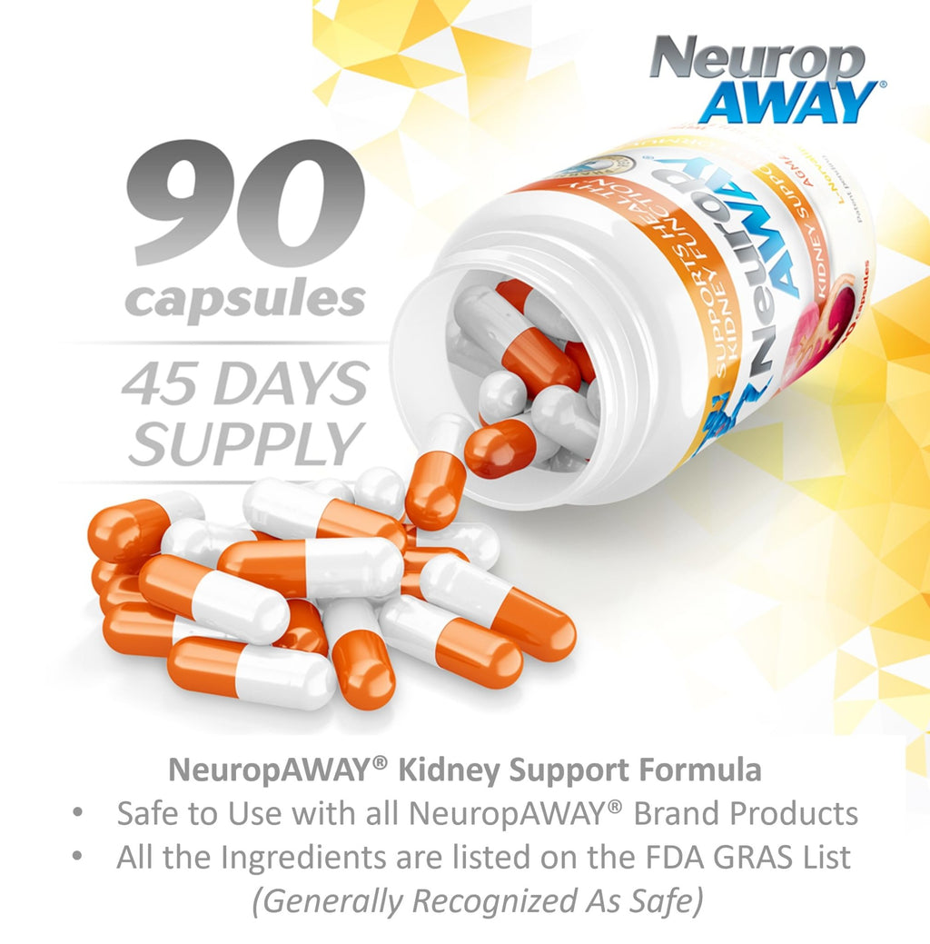 NeuropAWAY Kidney Support Formula Sugar Free with Agmatine Sulfate 500mg L-Novaline 50mg L-Ornithine 150mg L-Citrulline 100mg Per Capsule 90CT Fast Acting Kidney Support - TrustMedUSA