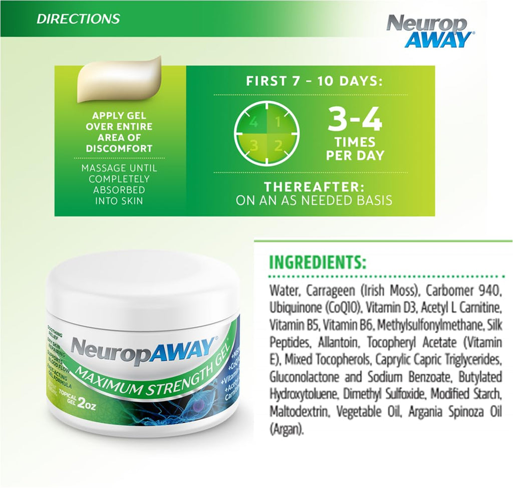 NeuropAWAY® Maximum Strength Gel, for Nerve discomfort, Burning, Tingling, and Numbness 2oz - TrustMedUSA
