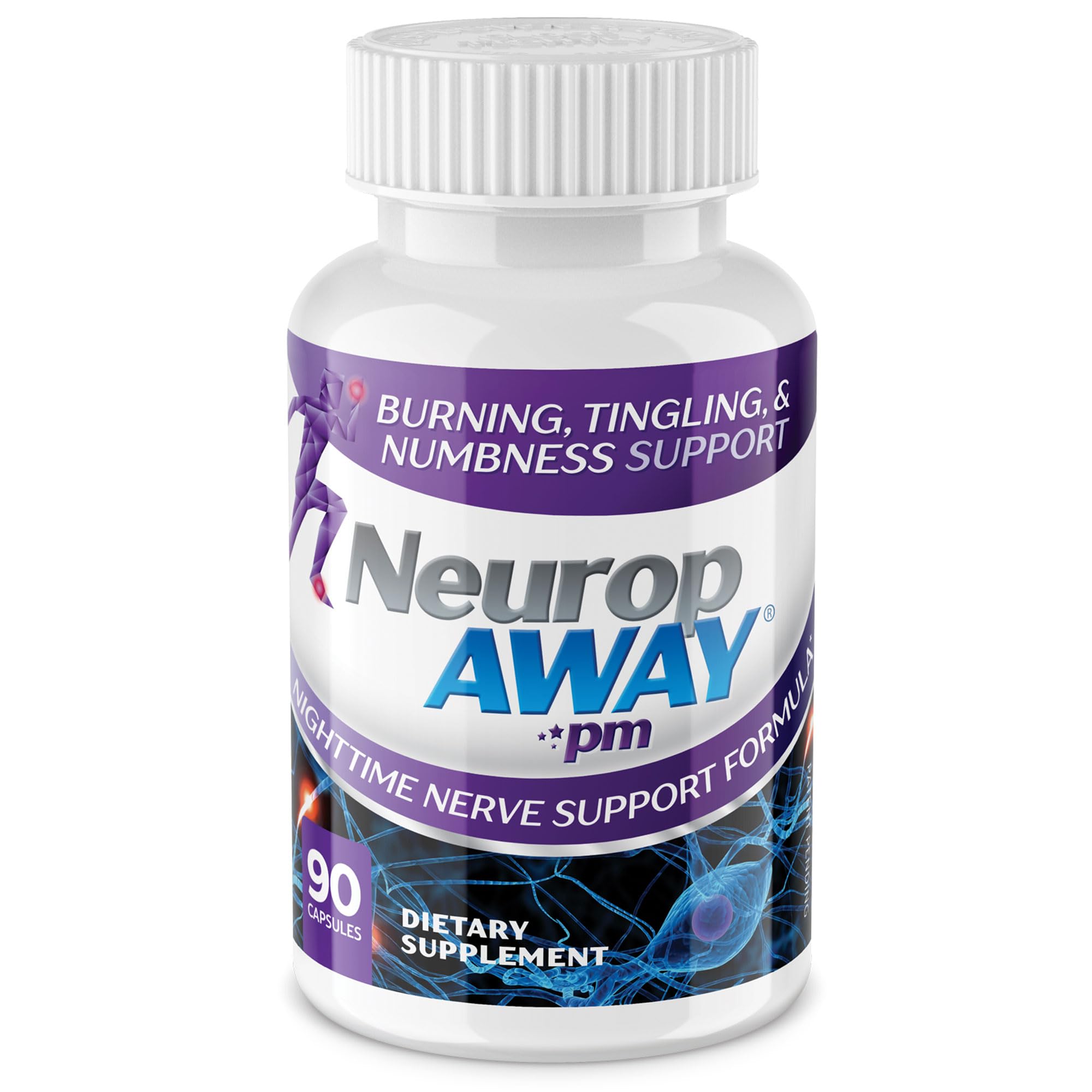 NeuropAWAY Nerve Support PM, with R-Alpha Lipoic Acid to Help Provide Nerve Relief in as Little as 5 Days, Acetyl-L-Carnitine, Theanine, Melatonin, and Methylcobalamin, 90 Capsules - TrustMedUSA