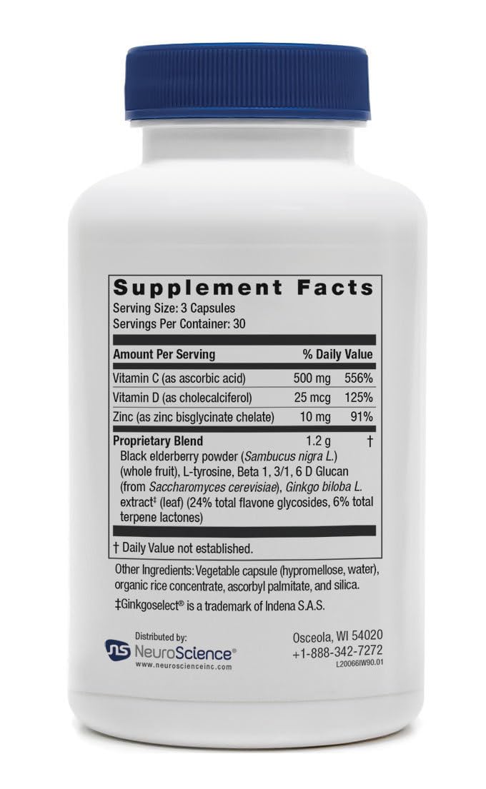 Neuroscience ImmuWell - Immune Support & Brain Supplement for Memory and Focus with Vitamin C and Zinc, Vitamin D & Elderberry - Promotes Immunity, Mood, Energy, and Cognitive Function (90 ct) - TrustMedUSA
