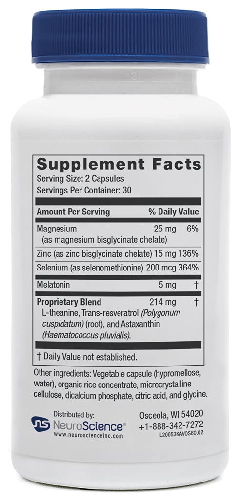 Neuroscience Kavinace OS - Sleep Aid Formula with Melatonin 5mg + L-Theanine - Nighttime Cellular Health Blend for Sleep Efficiency and Immune Support (60 Capsules) - TrustMedUSA