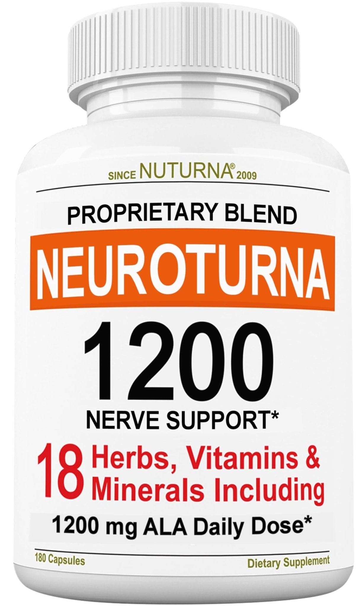 Neuroturna Support Supplement with 1200 mg Pure Alpha Lipoic Acid - Maximum Strength Formula with ALA + Vitamins + Minerals + Herbs - Best Natural Support - 180 Capsules - TrustMedUSA
