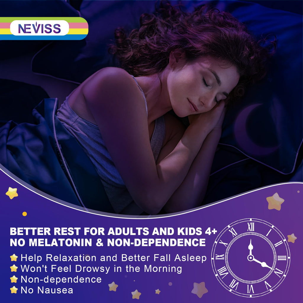 Neviss Magnesium Glycinate + Calcium Filled Gummies for Adults and Kids 4+, Kids Sleep Gummies Melatonin Free, No Sugar Magnesium Supplement w/B6 D3, L-Theanine for Zzz Relax, Brain,Bone,Muscle 2Pack - TrustMedUSA