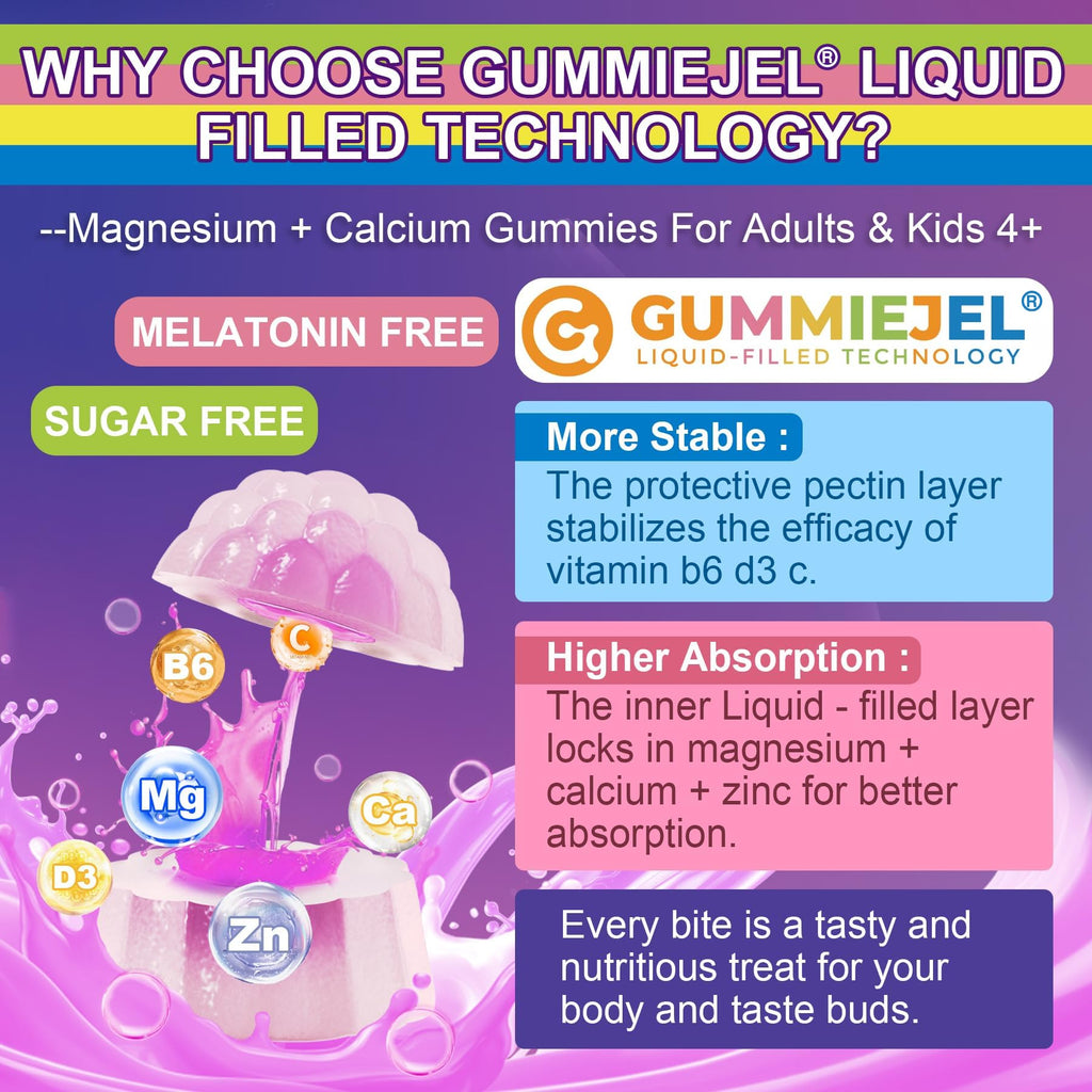 Neviss Magnesium Glycinate + Calcium Filled Gummies for Adults and Kids 4+, Kids Sleep Gummies Melatonin Free, Sugar Free Magnesium Supplement with B6 D3, - TrustMedUSA