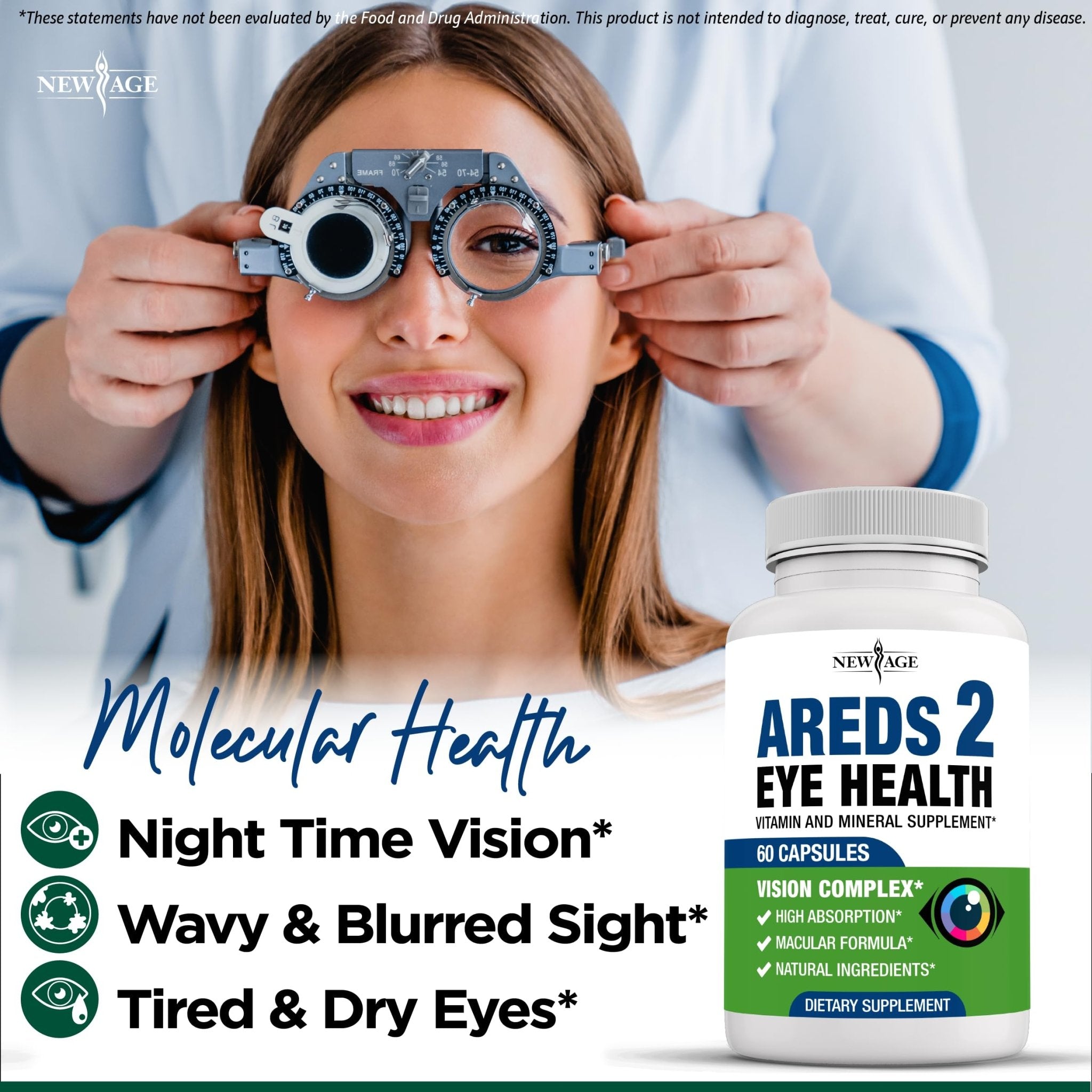 NEW AGE AREDS 2 Eye Vitamins - Lutein, Zeaxanthin, Bilberry, Astaxanthin Mineral Vision Supplement - 180 Count - TrustMedUSA