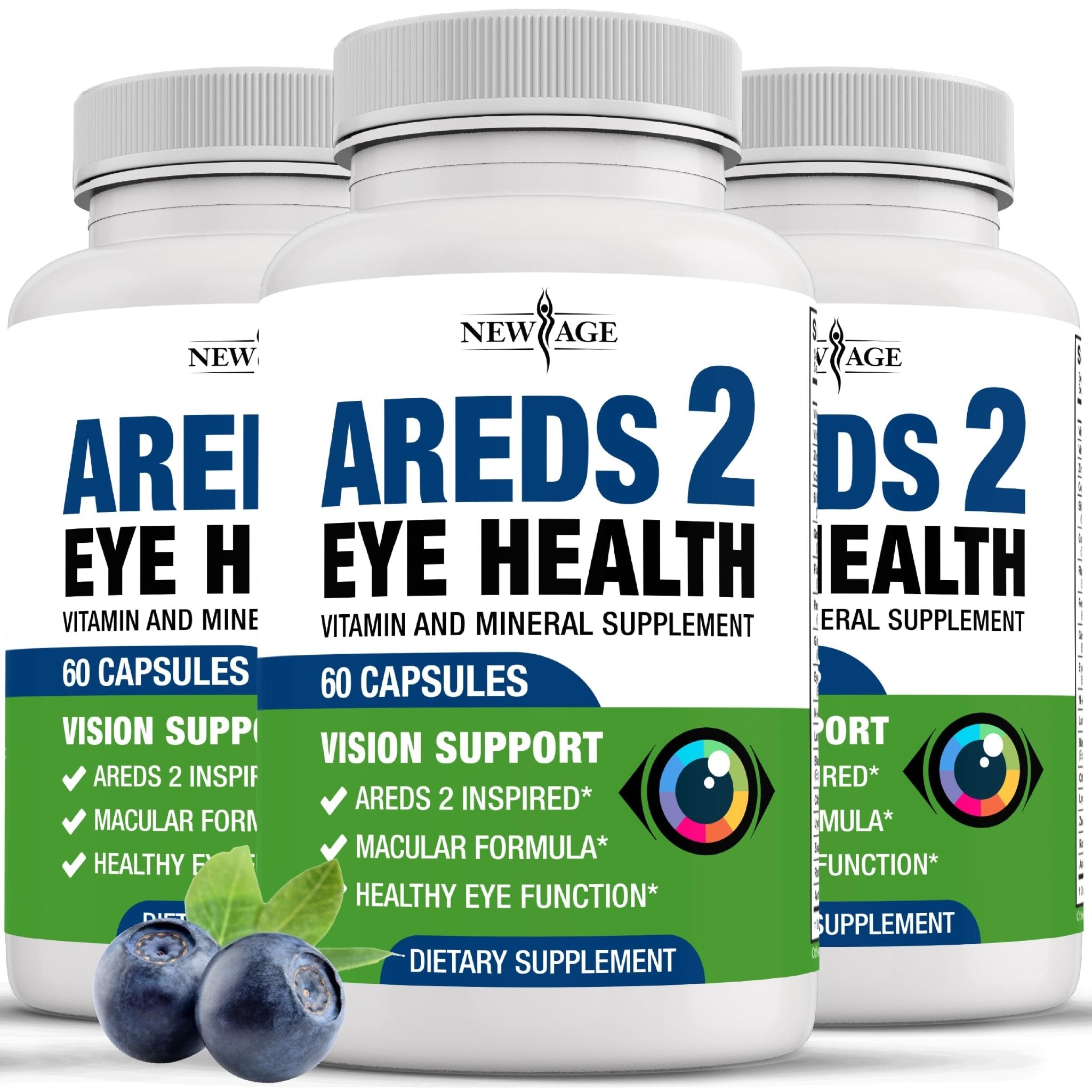 NEW AGE AREDS 2 Eye Vitamins - Lutein, Zeaxanthin, Bilberry, Astaxanthin Mineral Vision Supplement - 180 Count - TrustMedUSA