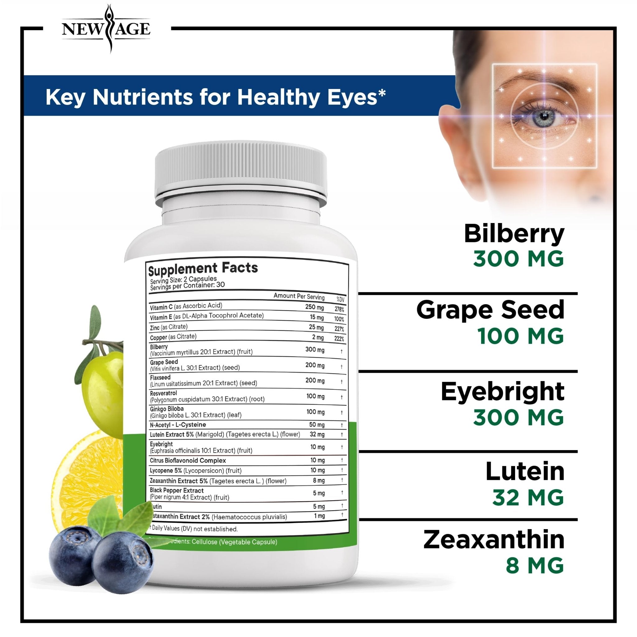 NEW AGE AREDS 2 Eye Vitamins - Lutein, Zeaxanthin, Bilberry, Astaxanthin Mineral Vision Supplement - 180 Count - TrustMedUSA