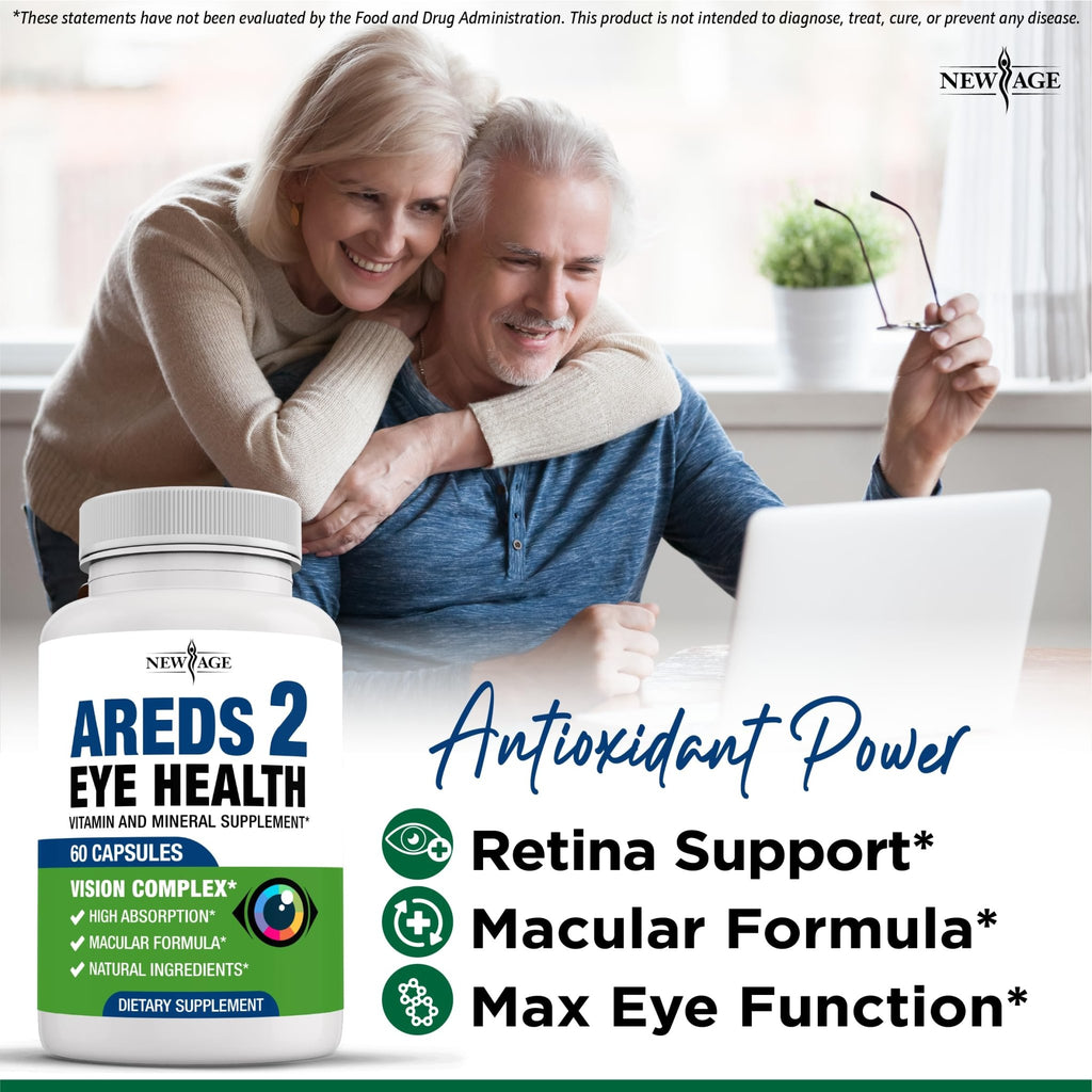 NEW AGE AREDS 2 Eye Vitamins - Lutein, Zeaxanthin, Bilberry, Astaxanthin Mineral Vision Supplement - 180 Count - TrustMedUSA