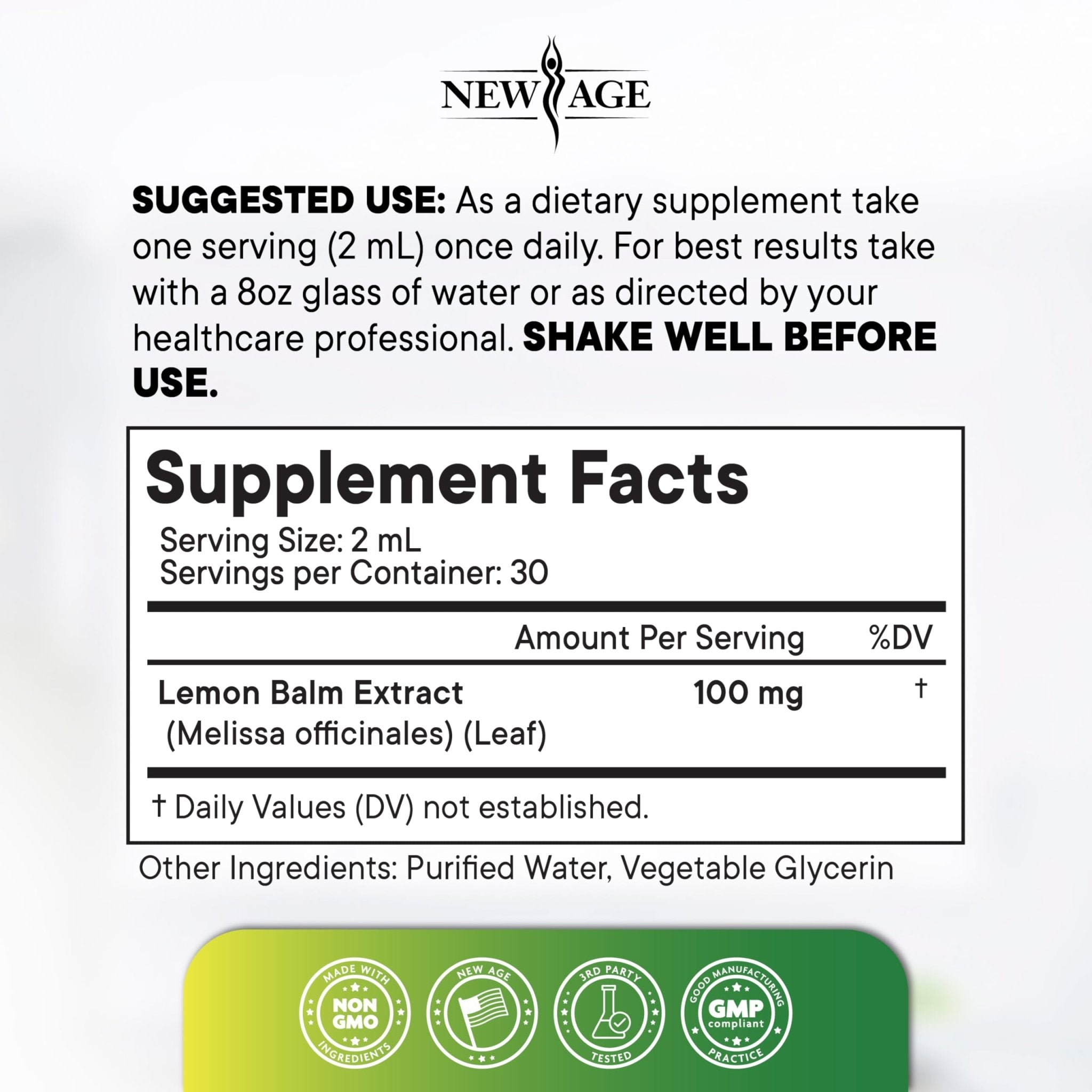 NEW AGE Lemon Balm Tincture - Mood Support Supplement - Lemon Balm Leaf Extract Drops - Vegan, Sugar & Alcohol-Free Calming Supplement - 4 fl oz - Maple Wellness Supplements