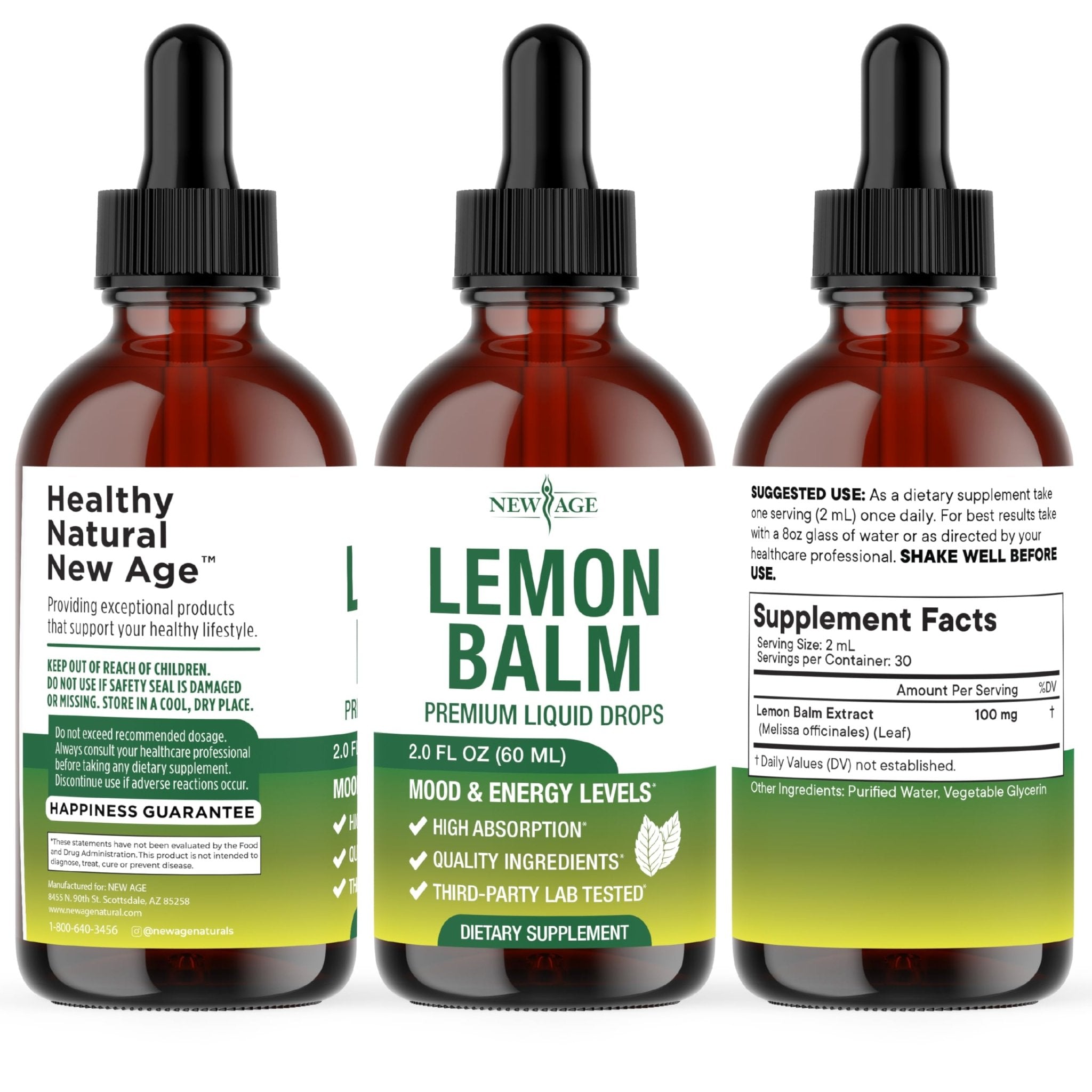 NEW AGE Lemon Balm Tincture - Mood Support Supplement - Lemon Balm Leaf Extract Drops - Vegan, Sugar & Alcohol-Free Calming Supplement - 4 fl oz - Maple Wellness Supplements