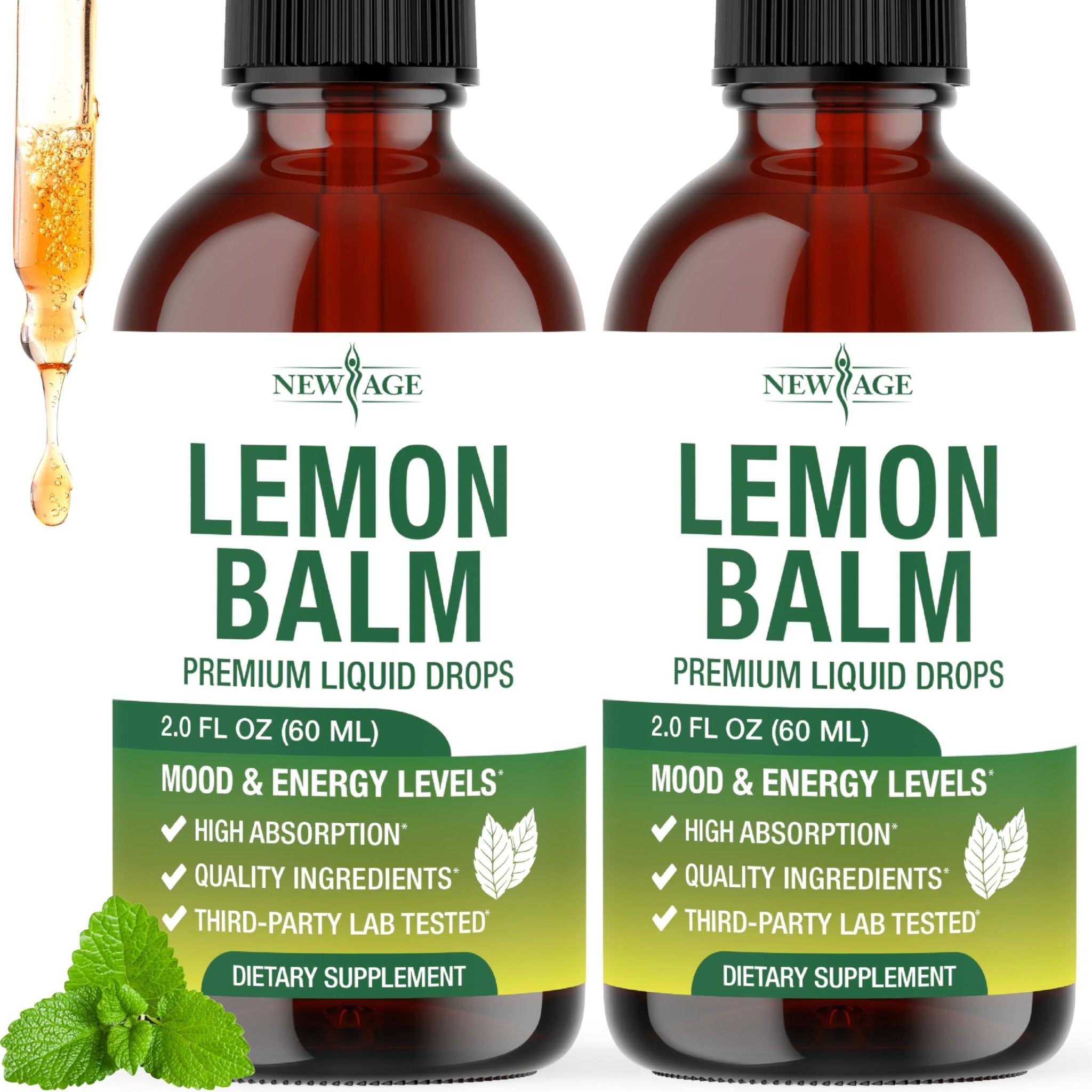 NEW AGE Lemon Balm Tincture - Mood Support Supplement - Lemon Balm Leaf Extract Drops - Vegan, Sugar & Alcohol-Free Calming Supplement - 4 fl oz - Maple Wellness Supplements