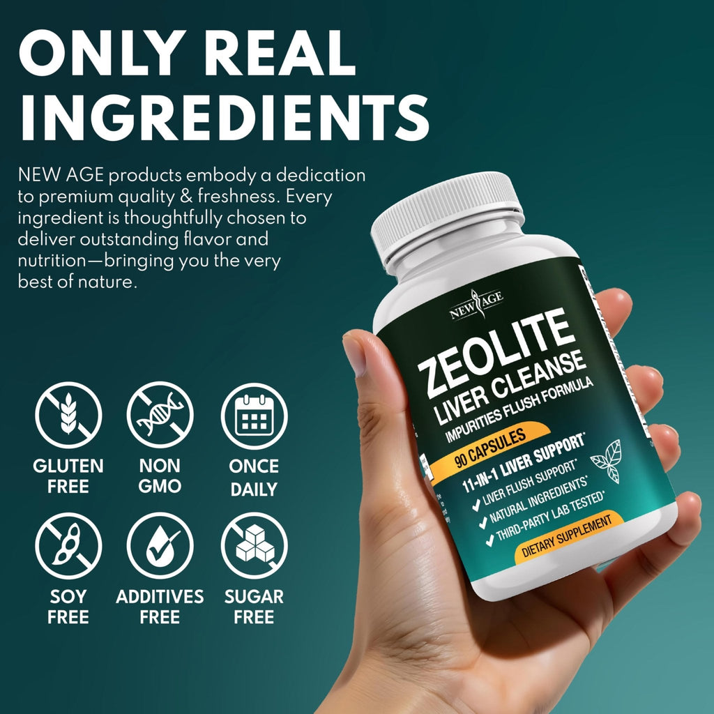NEW AGE Liver Cleanse & Repair - Help Support Gut Health, and Energy - Zeolite for Adults with Noni, Glutathione, NAC, Chlorella, Spirulina, ALA, Cilantro, Milk Thistle & Shilajit - 60 Count - Maple Wellness Supplements