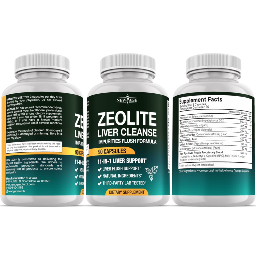 NEW AGE Liver Cleanse & Repair - Help Support Gut Health, and Energy - Zeolite for Adults with Noni, Glutathione, NAC, Chlorella, Spirulina, ALA, Cilantro, Milk Thistle & Shilajit - 60 Count - Maple Wellness Supplements