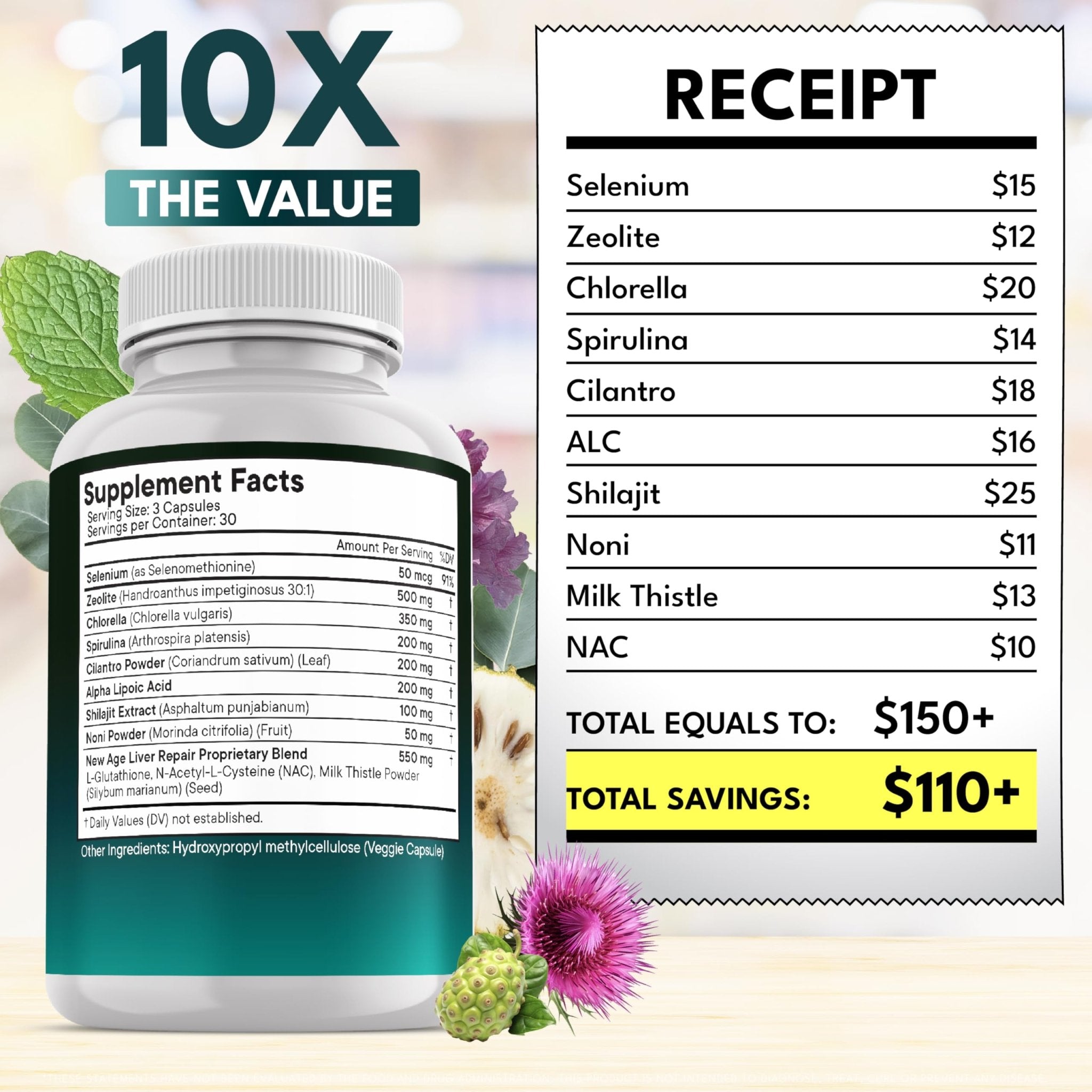 NEW AGE Liver Cleanse & Repair - Help Support Gut Health, and Energy - Zeolite for Adults with Noni, Glutathione, NAC, Chlorella, Spirulina, ALA, Cilantro, Milk Thistle & Shilajit - 60 Count - Maple Wellness Supplements