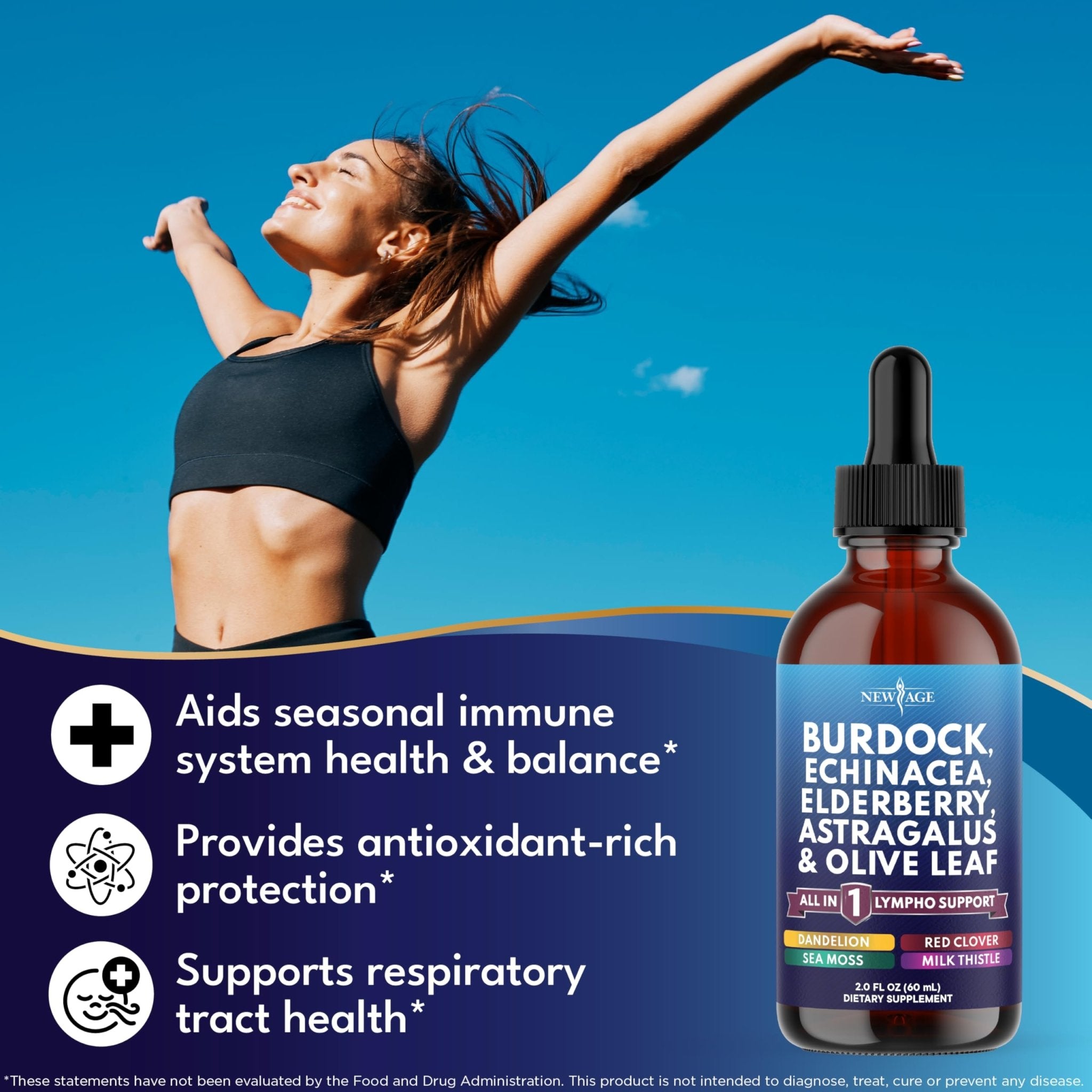 NEW AGE Lymphatic Drainage Supplement - Burdock Lymphatic Support Drops - Burdock Root, Mullein, Echinacea, Elderberry, Dandelion, Astragalus, Milk Thistle, Red Clover - 4 oz - Maple Wellness Supplements