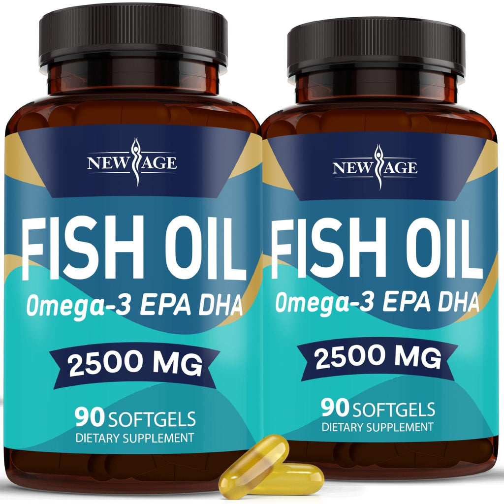 NEW AGE Omega 3 Fish Oil 2500mg Supplement Non GMO - EPA, DHA Fatty Acids Gluten Free (180 Softgels (Pack of 2)) - Maple Wellness Supplements