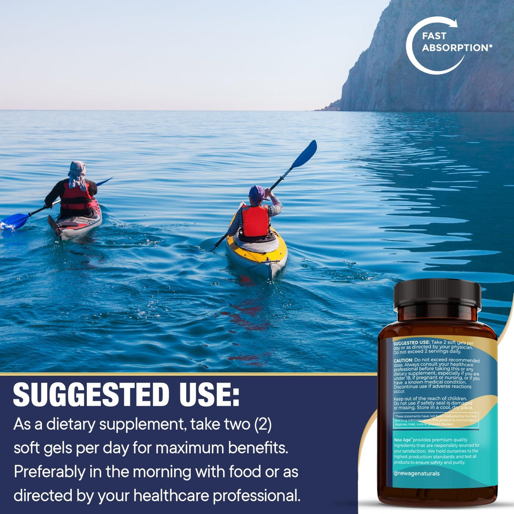 NEW AGE Omega 3 Fish Oil 2500mg Supplement Non GMO - EPA, DHA Fatty Acids Gluten Free (180 Softgels (Pack of 2)) - Maple Wellness Supplements