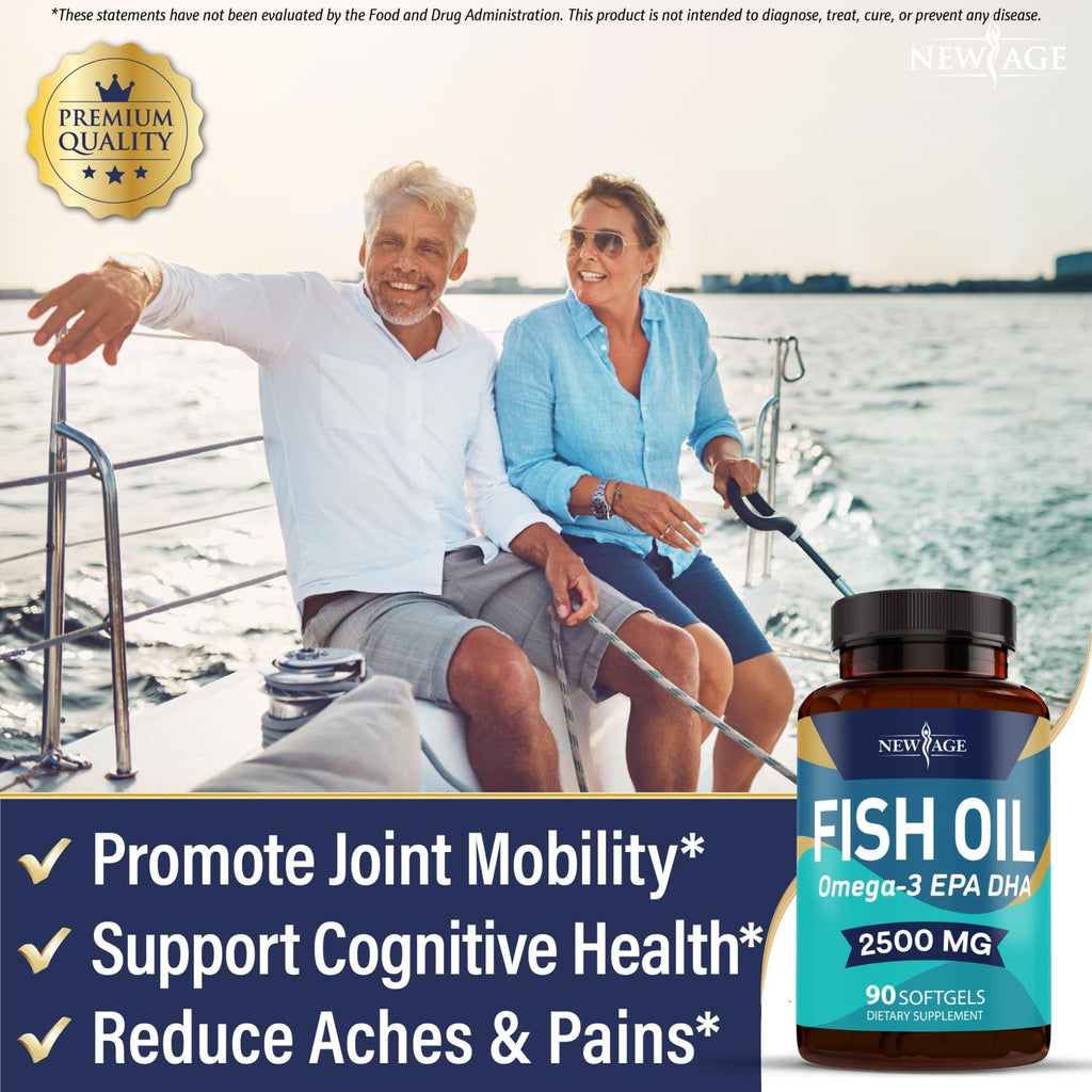 NEW AGE Omega 3 Fish Oil Supplement Immune & Health Support – Promotes Joint, Eye & Skin Health - Non GMO - EPA, DHA Fatty Acids Gluten Free (90 Softgels (Pack of 1)) - Maple Wellness Supplements