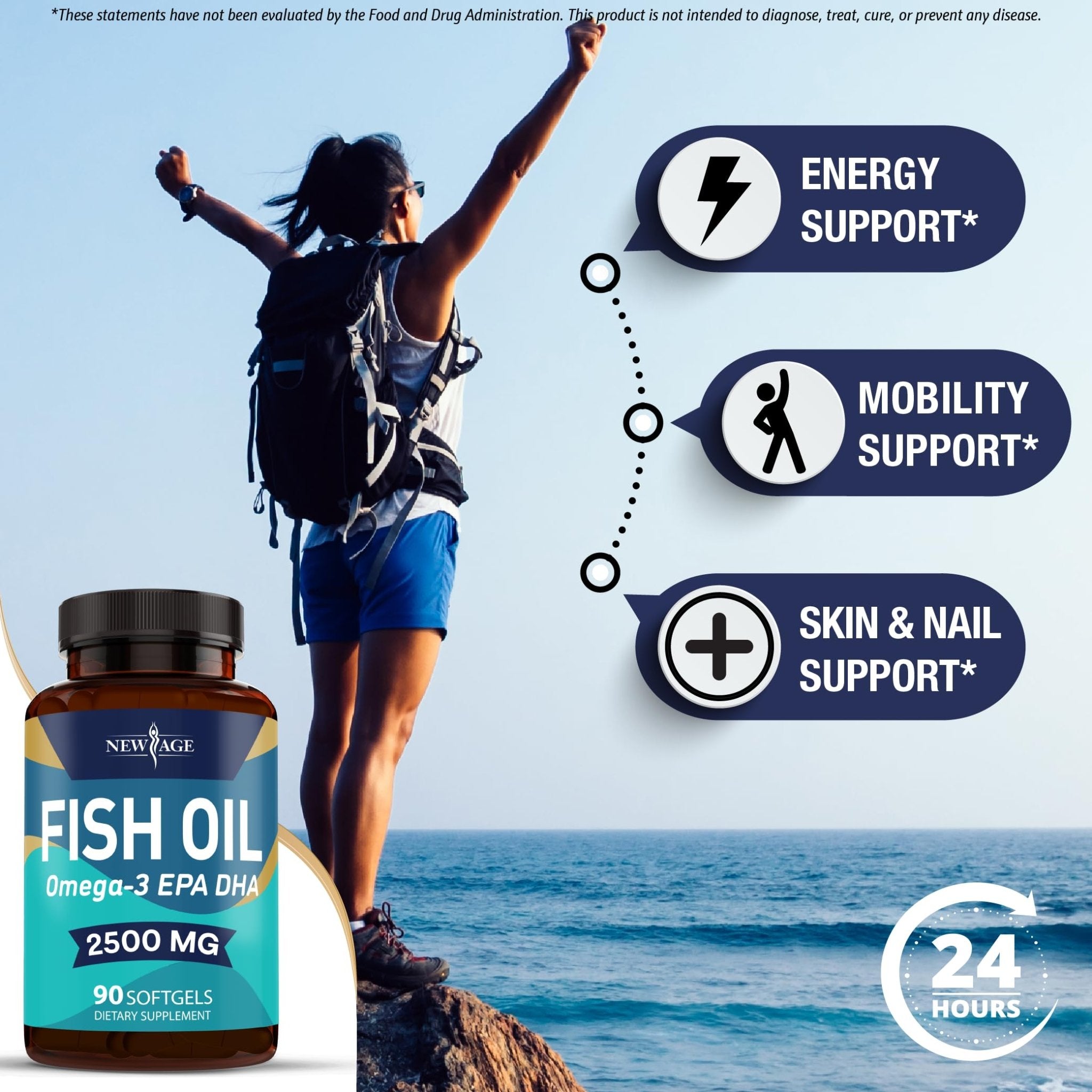 NEW AGE Omega 3 Fish Oil Supplement Immune & Health Support – Promotes Joint, Eye & Skin Health - Non GMO - EPA, DHA Fatty Acids Gluten Free (90 Softgels (Pack of 1)) - Maple Wellness Supplements