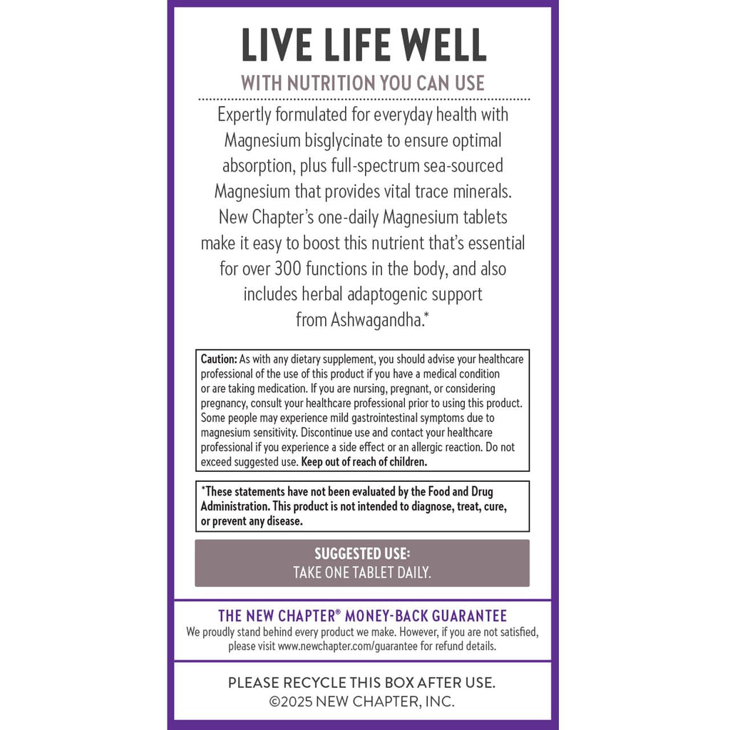 New Chapter Magnesium + Ashwagandha Supplement, 325 mg with Magnesium Glycinate for Muscle Relaxation & Recovery, Heart, Nerve & Bone Health, 2.5X Absorption, Non-GMO - 30 ct (1 Month Supply) - TrustMedUSA