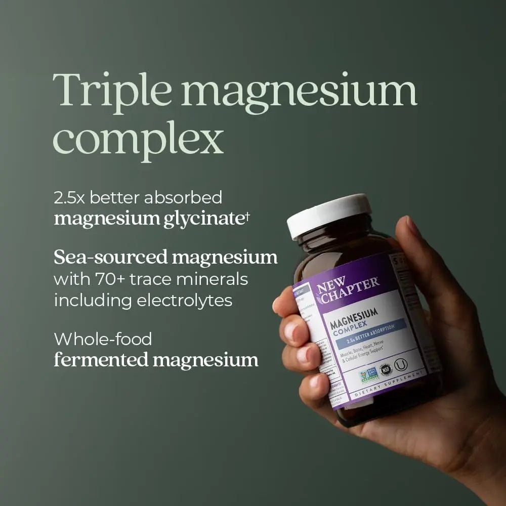 New Chapter Magnesium Complex Supplement, 325mg with Magnesium Glycinate + Sea-Sourced + Fermented Forms for Heart, Bone, Nerve, Muscle & Cellular Energy, 100% Vegan, 60 Tablets - TrustMedUSA