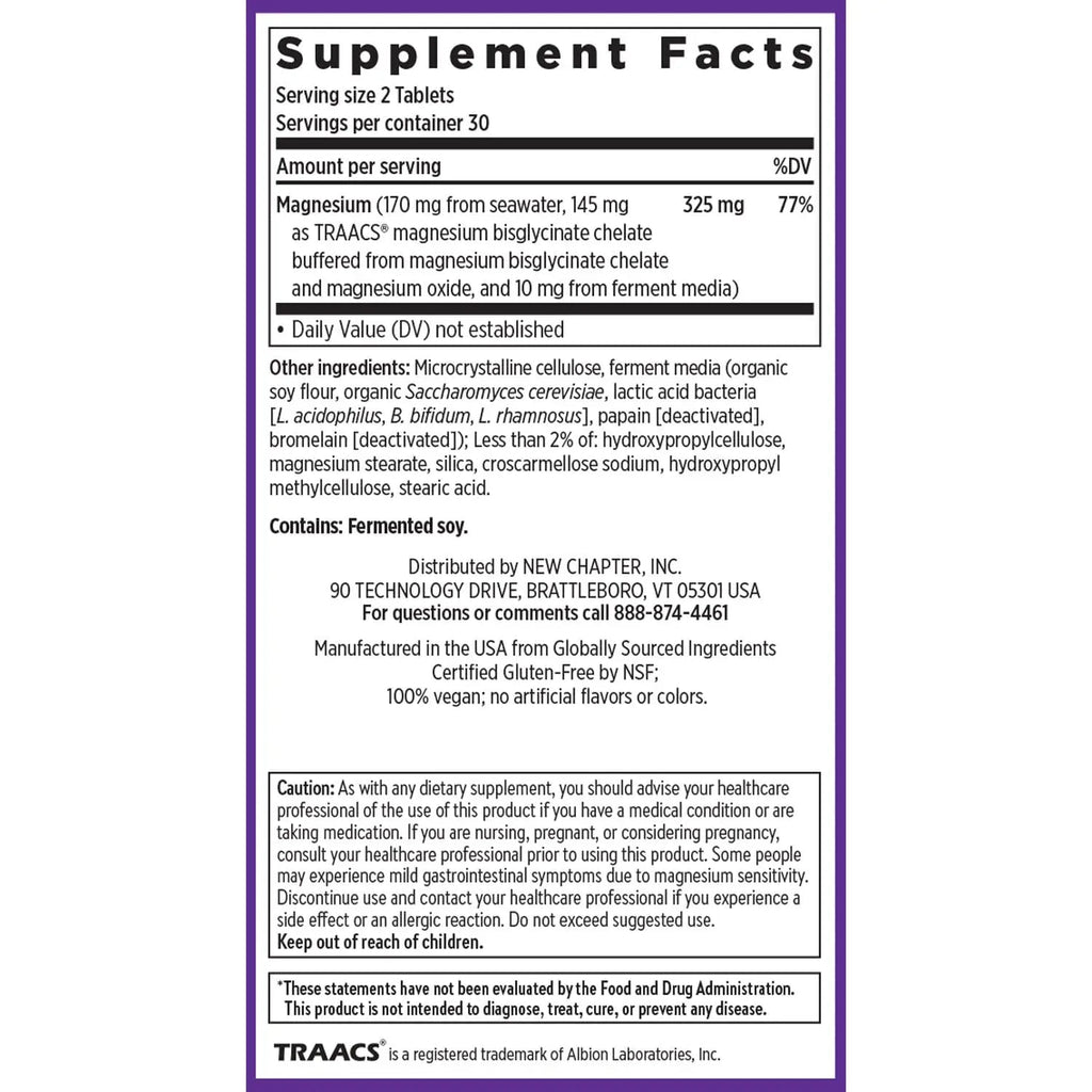 New Chapter Magnesium Complex Supplement, 325mg with Magnesium Glycinate + Sea-Sourced + Fermented Forms for Heart, Bone, Nerve, Muscle & Cellular Energy, 100% Vegan, 60 Tablets - TrustMedUSA
