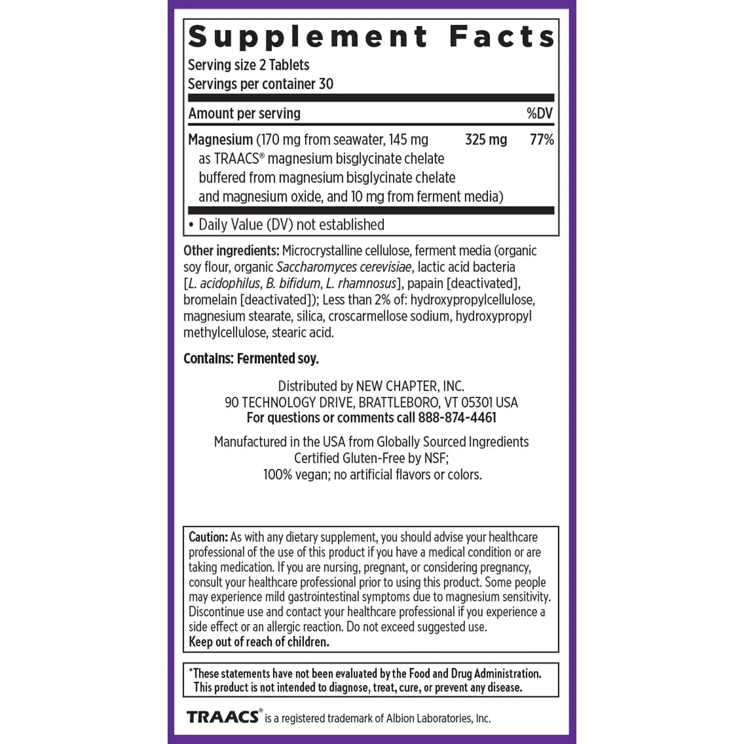 New Chapter Magnesium Complex Supplement, 325mg with Magnesium Glycinate + Sea-Sourced + Fermented Forms for Heart, Bone, Nerve, Muscle & Cellular Energy, 100% Vegan, 60 Tablets - TrustMedUSA