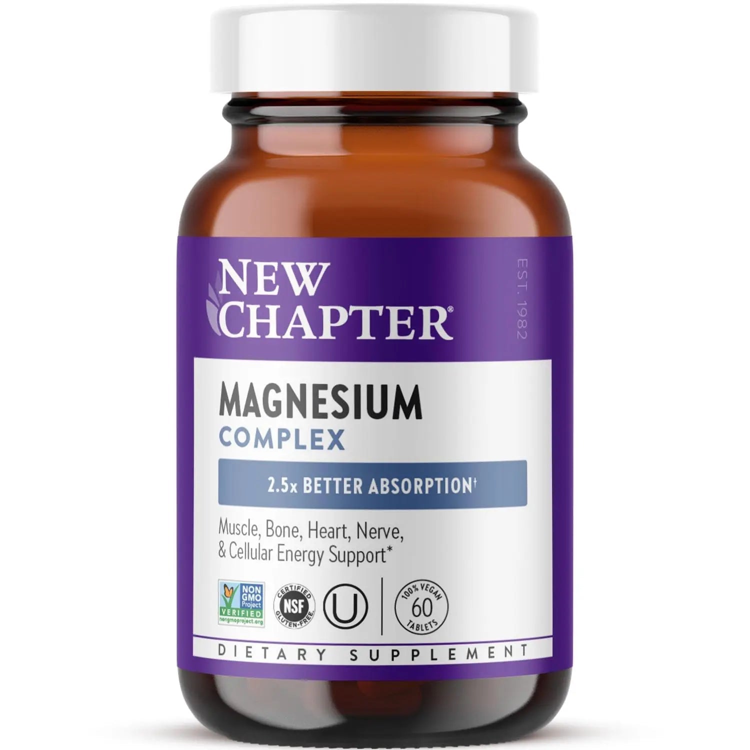 New Chapter Magnesium Complex Supplement, 325mg with Magnesium Glycinate + Sea-Sourced + Fermented Forms for Heart, Bone, Nerve, Muscle & Cellular Energy, 100% Vegan, 60 Tablets - TrustMedUSA