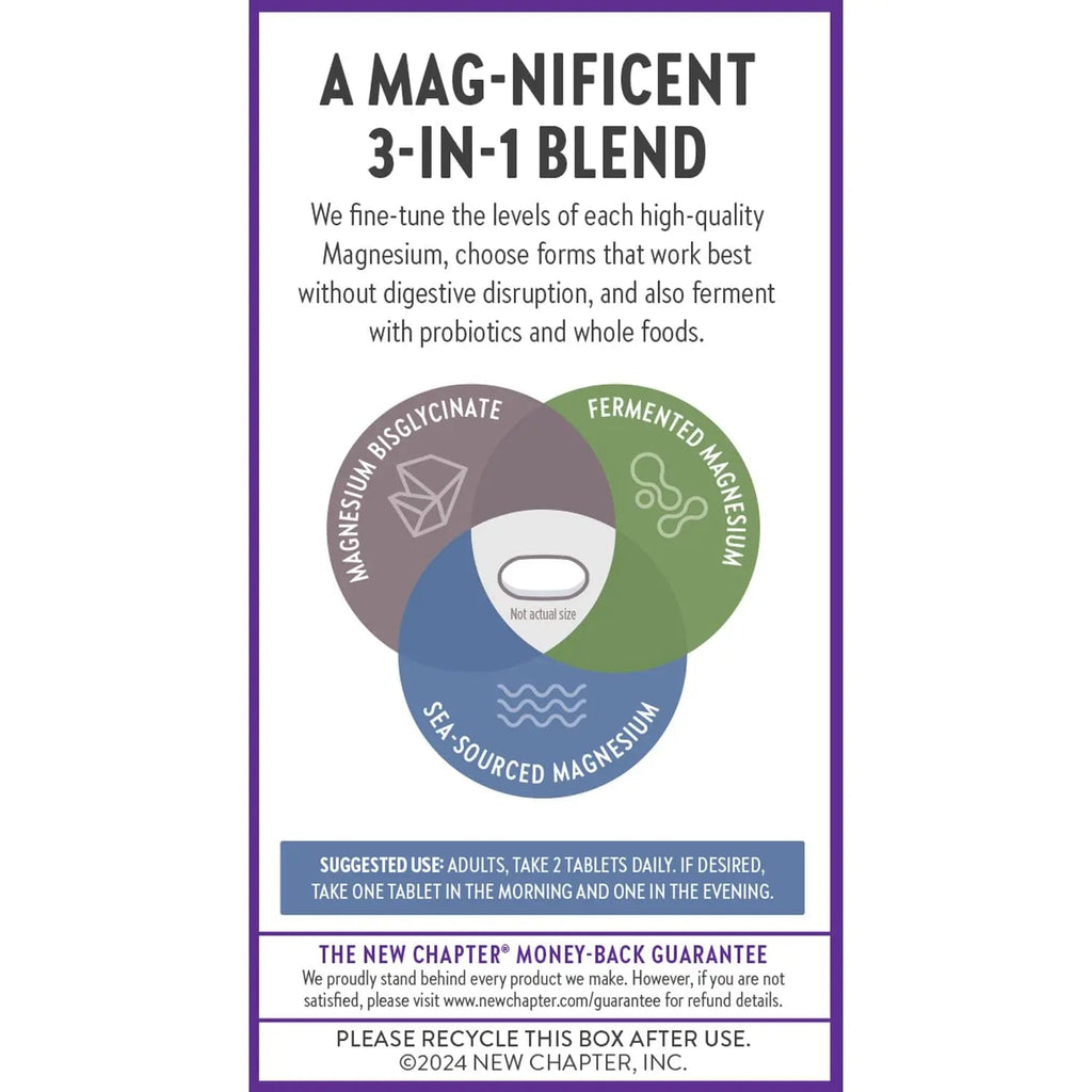 New Chapter Magnesium Complex Supplement, 325mg with Magnesium Glycinate + Sea-Sourced + Fermented Forms for Heart, Bone, Nerve, Muscle & Cellular Energy, 100% Vegan, 60 Tablets - TrustMedUSA