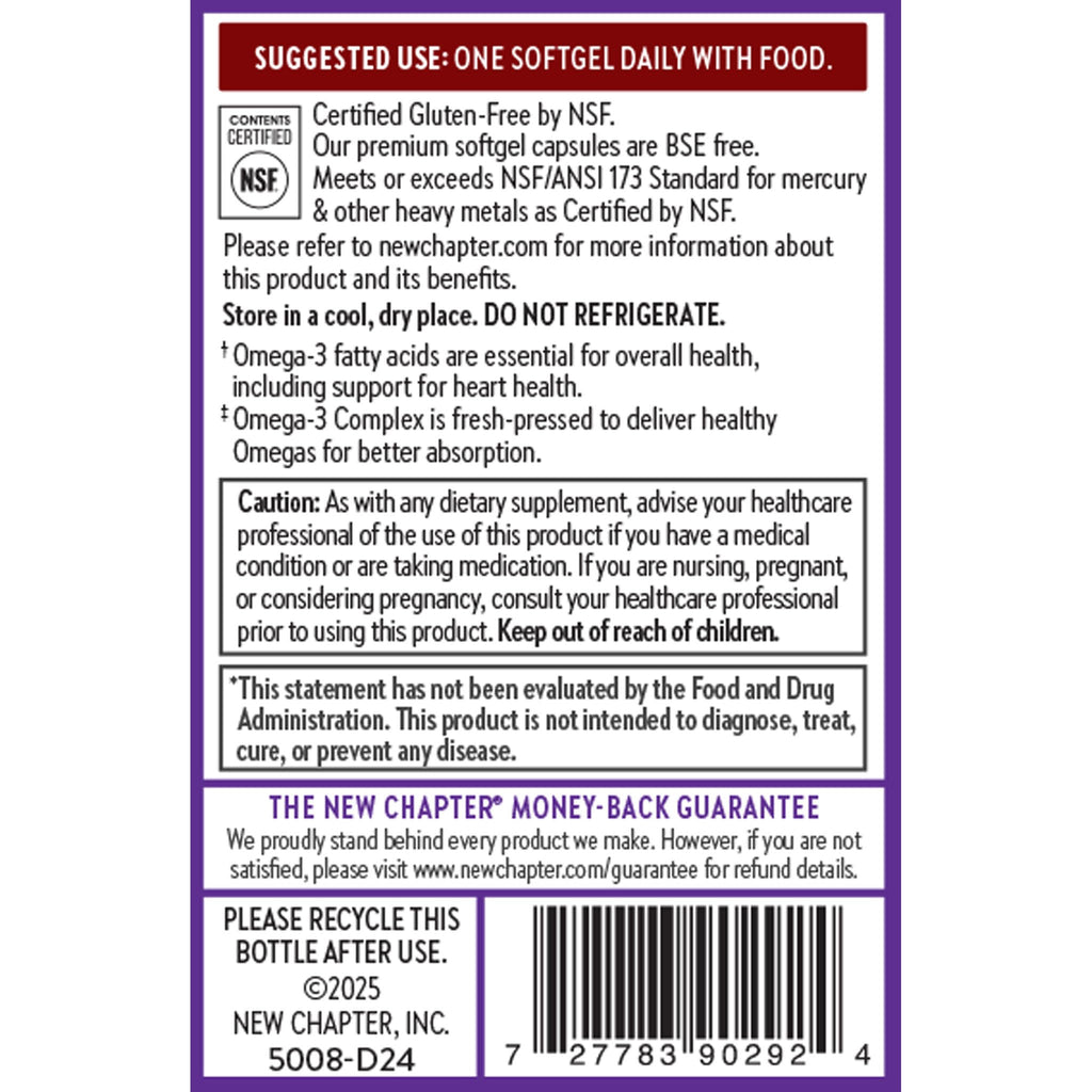 New Chapter Omega-3 Complex, 1000mg Softgels, Fish Oil Supplement Wild Alaskan Salmon for Heart, Brain, Eye, Joint & Skin Health Support - 30 Count - TrustMedUSA