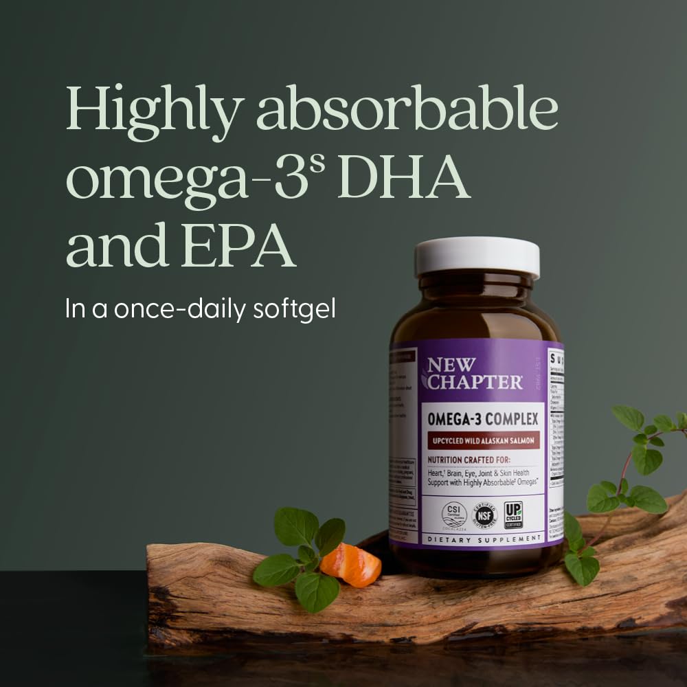 New Chapter Omega-3 Complex, 1000mg Softgels, Fish Oil Supplement Wild Alaskan Salmon for Heart, Brain, Eye, Joint & Skin Health Support - 30 Count - TrustMedUSA