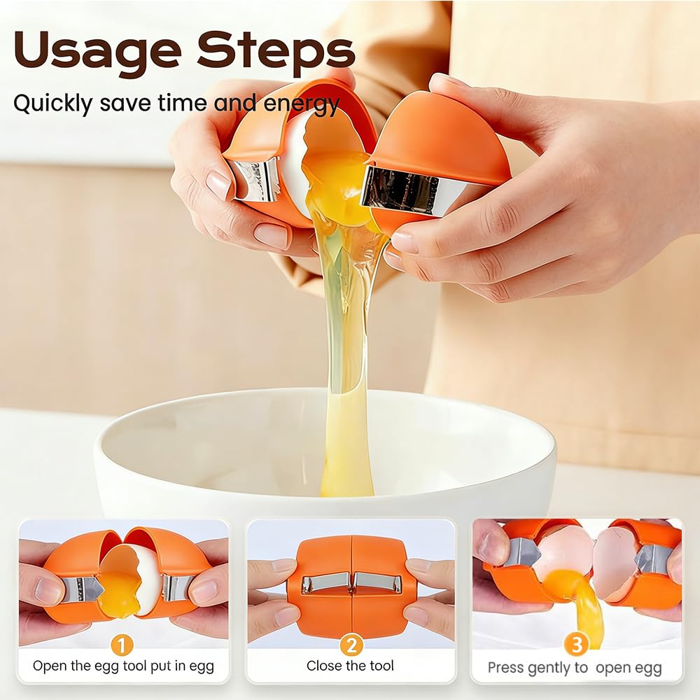 New Egg Shell Opener Egg Cracker Tool Stainless Steel, Multifunctional Egg Shell Opener for Raw Or Hard-Boiled Eggs, Kitchen Gadget for Cooking Baking (Yellow) - TrustMedUSA