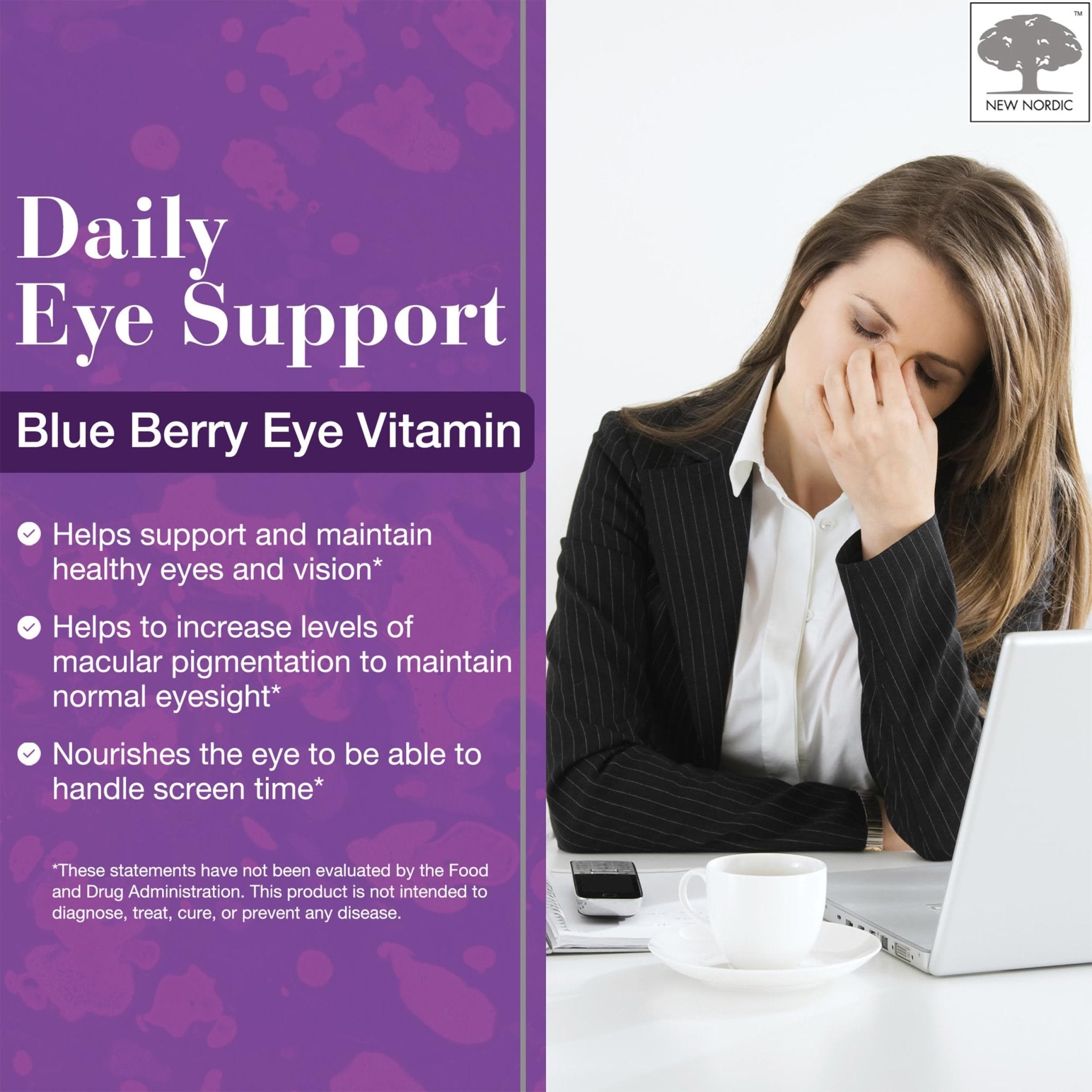 NEW NORDIC Blue Berry Eye Vitamin Lutein Supplement with Zinc, Supports Macular Pigmentation, Eye & Vision Function, 60 Tablets (Pack of 1) - TrustMedUSA