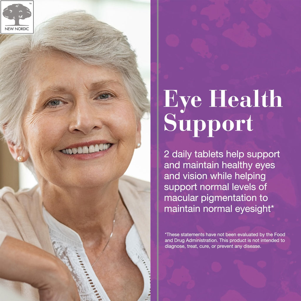 NEW NORDIC Blue Berry Eye Vitamin Lutein Supplement with Zinc, Supports Macular Pigmentation, Eye & Vision Function, 60 Tablets (Pack of 1) - TrustMedUSA