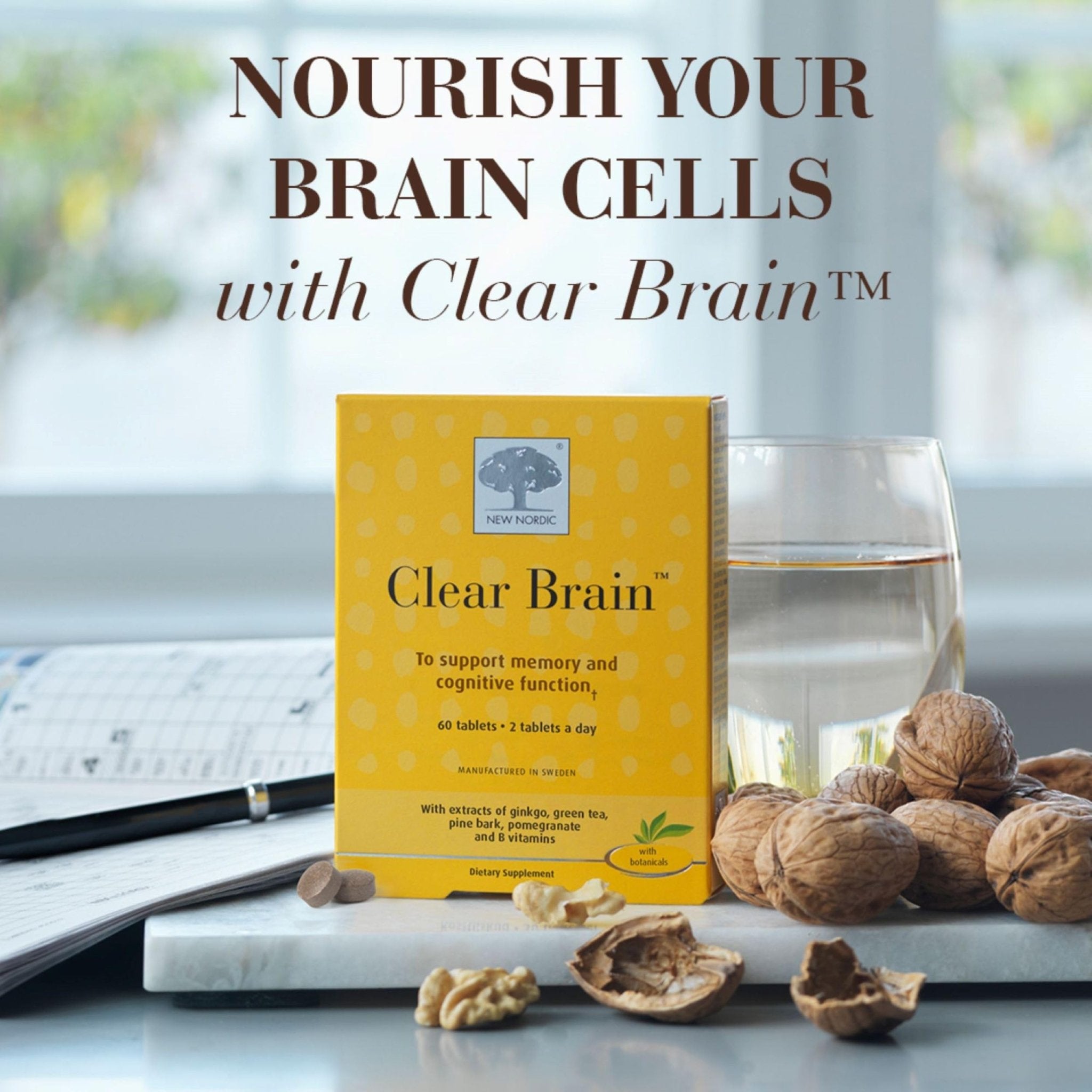 New Nordic Clear Brain Tablets, Supports Normal Cognitive Health and Memory, with Green Tea and Walnut, Swedish Made, 60 Count (Pack of 1) - TrustMedUSA