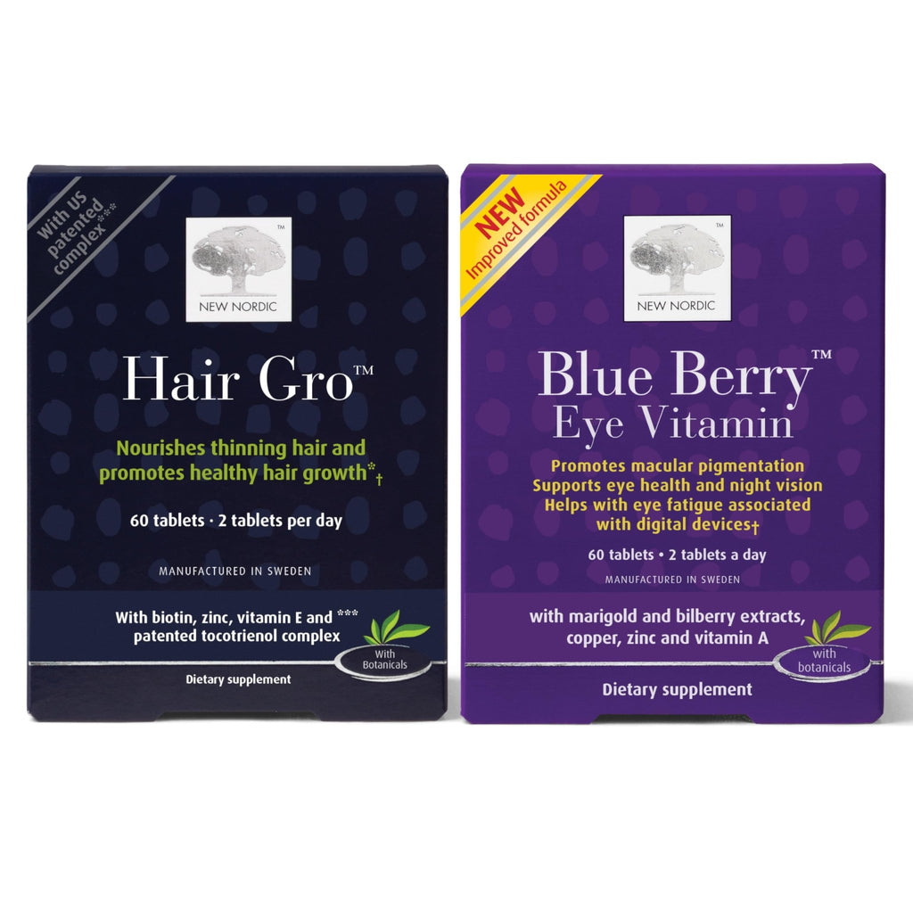 NEW NORDIC Hair & Eye Support Tablets Bundle, Hair GRO Natural Hair Growth and Blue Berry Eye Vitamin Supplements - TrustMedUSA