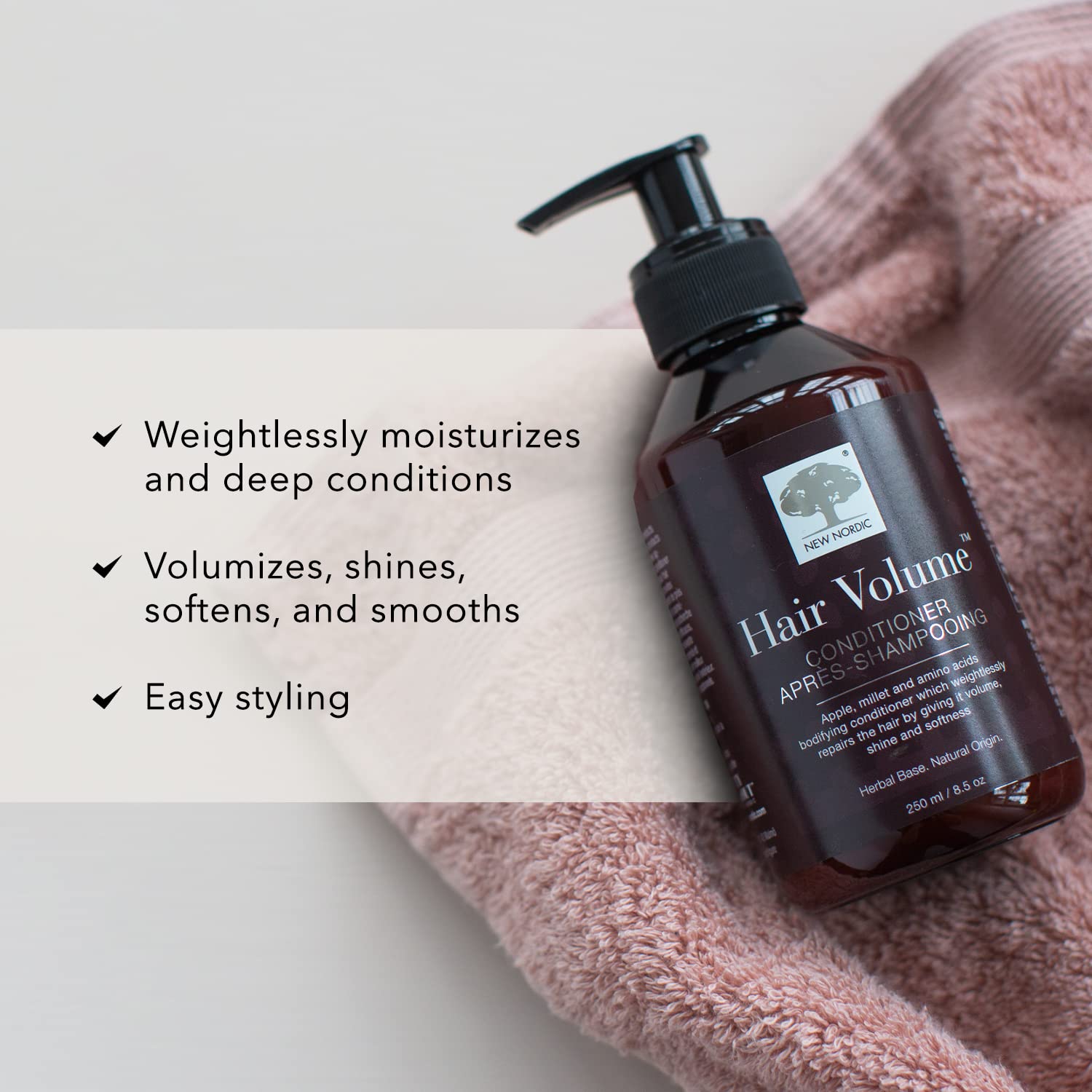 New Nordic Hair Volume Conditioner, Creamy Herbal Recipe to Weightlessly Hydrate, Volumize, Soften & Shine, Vegan, Clean Ingredients, 8.5 Fl Oz - TrustMedUSA