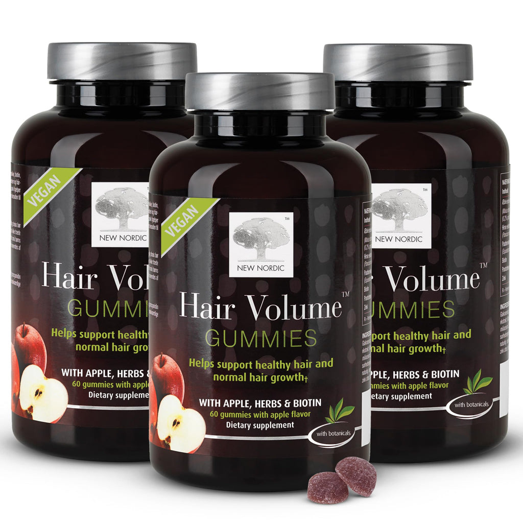 NEW NORDIC Hair Volume Gummies, 2500 mcg Biotin, Daily Hair Vitamins Supplement to Support Hair Skin & Nails, Vegan, 60 Count (Pack of 3) - TrustMedUSA
