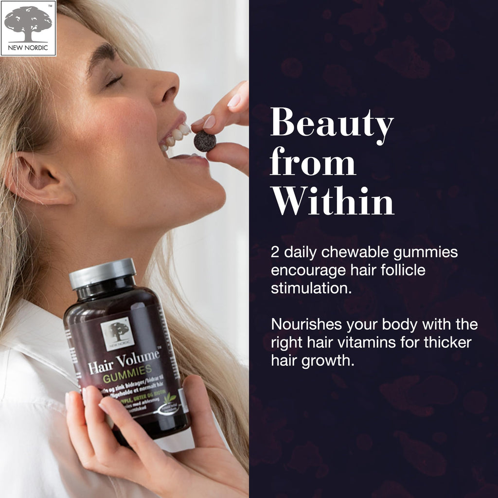 NEW NORDIC Hair Volume Gummies, 2500 mcg Biotin, Daily Hair Vitamins Supplement to Support Hair Skin & Nails, Vegan, 60 Count (Pack of 3) - TrustMedUSA