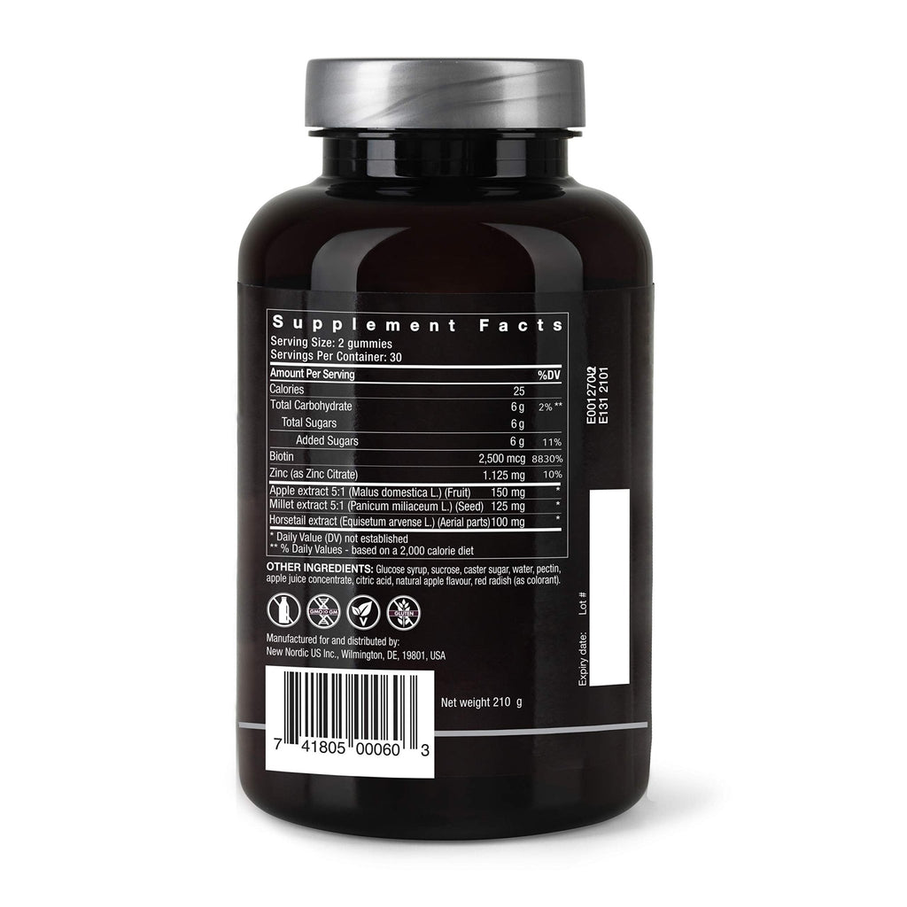 NEW NORDIC Hair Volume Gummies, 2500 mcg Biotin, Daily Hair Vitamins Supplement to Support Hair Skin & Nails, Vegan, 60 Count (Pack of 3) - TrustMedUSA