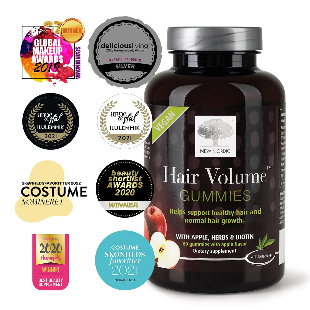 NEW NORDIC Hair Volume Gummies, 2500 mcg Biotin, Daily Hair Vitamins Supplement to Support Hair Skin & Nails, Vegan, 60 Count (Pack of 3) - TrustMedUSA