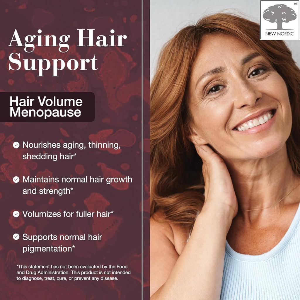 New Nordic Hair Volume Menopause, Supports Healthy Hair Growth During and After Menopause, Pine Bark and Annurca Apple Extract, 30 Tablets - TrustMedUSA