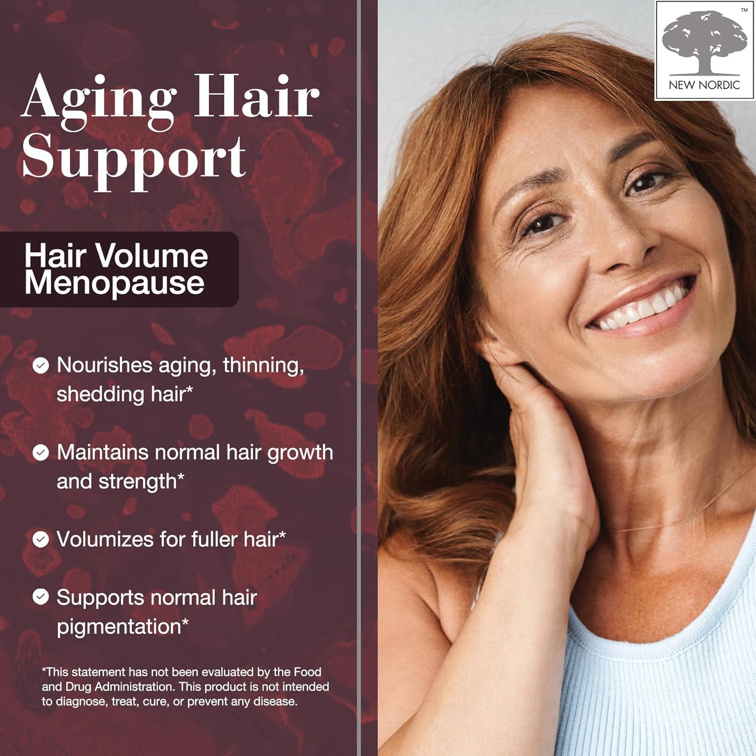 New Nordic Hair Volume Menopause, Supports Healthy Hair Growth During and After Menopause, Pine Bark and Annurca Apple Extract, 30 Tablets - TrustMedUSA