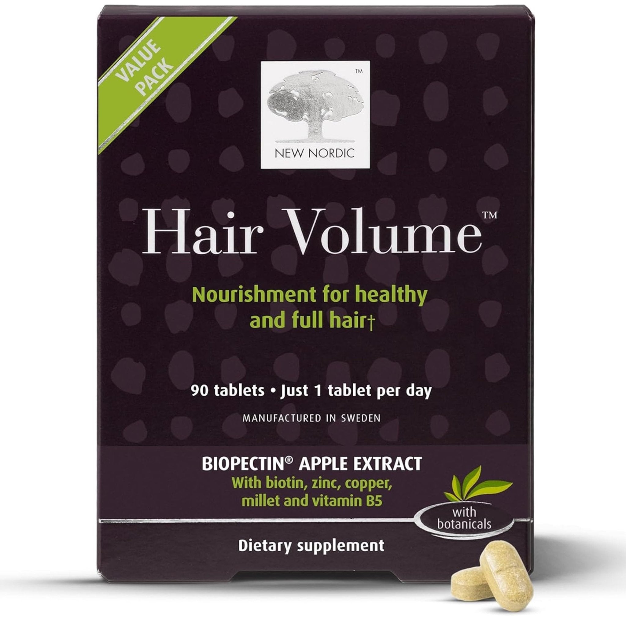 NEW NORDIC Hair Volume Tablets, 3000 mcg Biotin & Biopectin Apple Extract, Hair Vitamins to Support Natural Hair Growth, 90 Count (Pack of 1) - TrustMedUSA