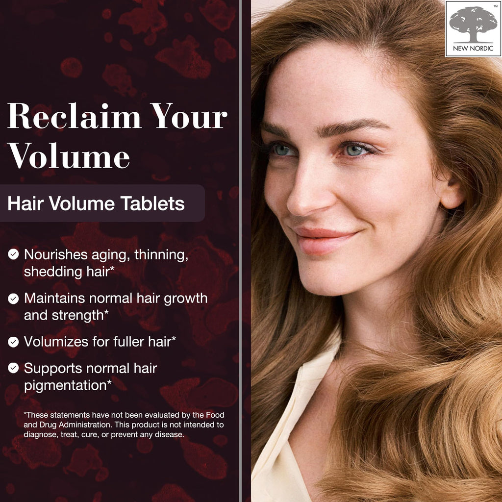 NEW NORDIC Hair Volume Tablets, 3000 mcg Biotin & Biopectin Apple Extract, Hair Vitamins to Support Natural Hair Growth, 90 Count (Pack of 1) - TrustMedUSA