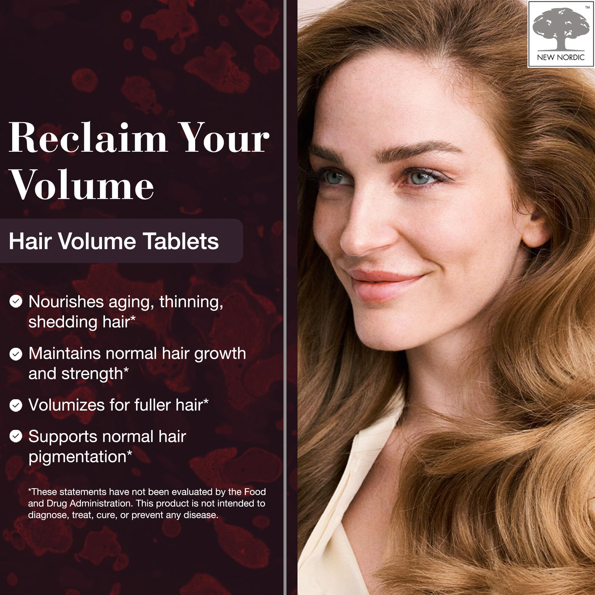 NEW NORDIC Hair Volume Tablets, 3000 mcg Biotin & Biopectin Apple Extract, Hair Vitamins to Support Natural Hair Growth, 90 Count (Pack of 1) - TrustMedUSA