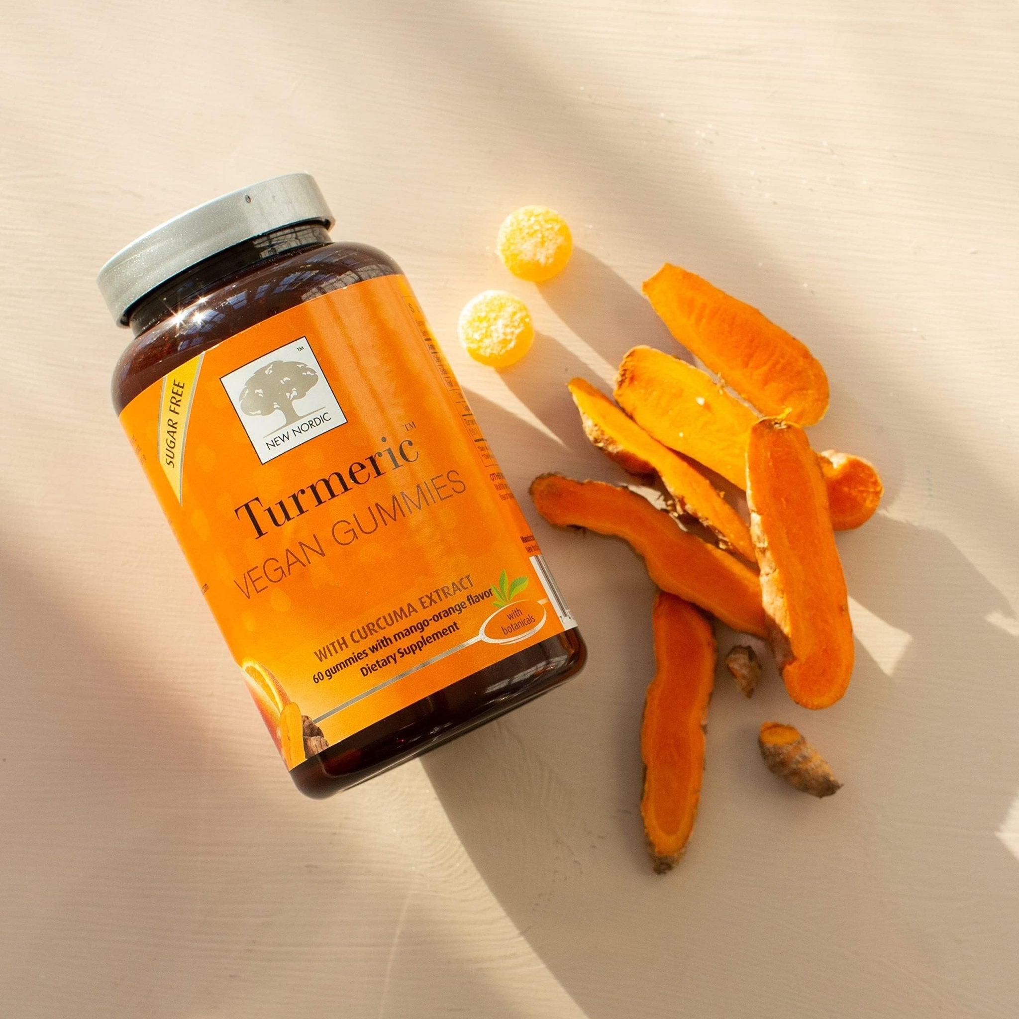 NEW NORDIC Turmeric Curcumin Gummies, Sugar Free, 300 mg Turmeric Supplement for Men and Women, Supports Normally Functioning Joints, Knees, Shoulders, Mango Orange, 60 Count - TrustMedUSA
