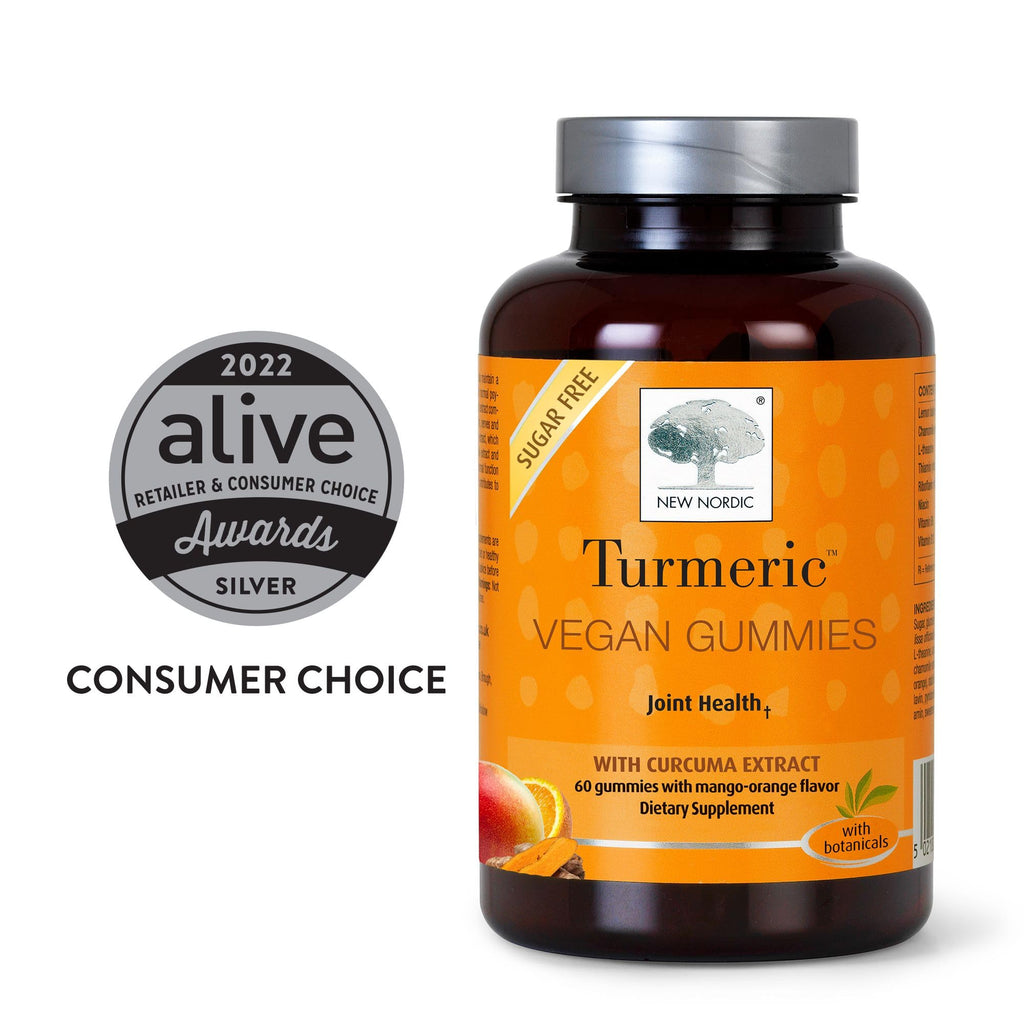 NEW NORDIC Turmeric Curcumin Gummies, Sugar Free, 300 mg Turmeric Supplement for Men and Women, Supports Normally Functioning Joints, Knees, Shoulders, Mango Orange, 60 Count - TrustMedUSA