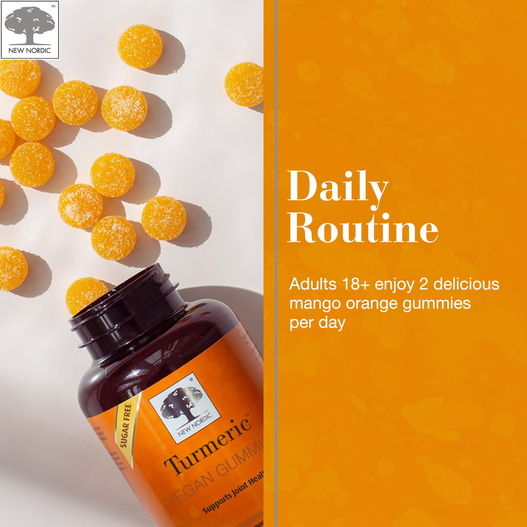 NEW NORDIC Turmeric Curcumin Gummies, Sugar Free, 300 mg Turmeric Supplement for Men and Women, Supports Normally Functioning Joints, Knees, Shoulders, Mango Orange, 60 Count - TrustMedUSA
